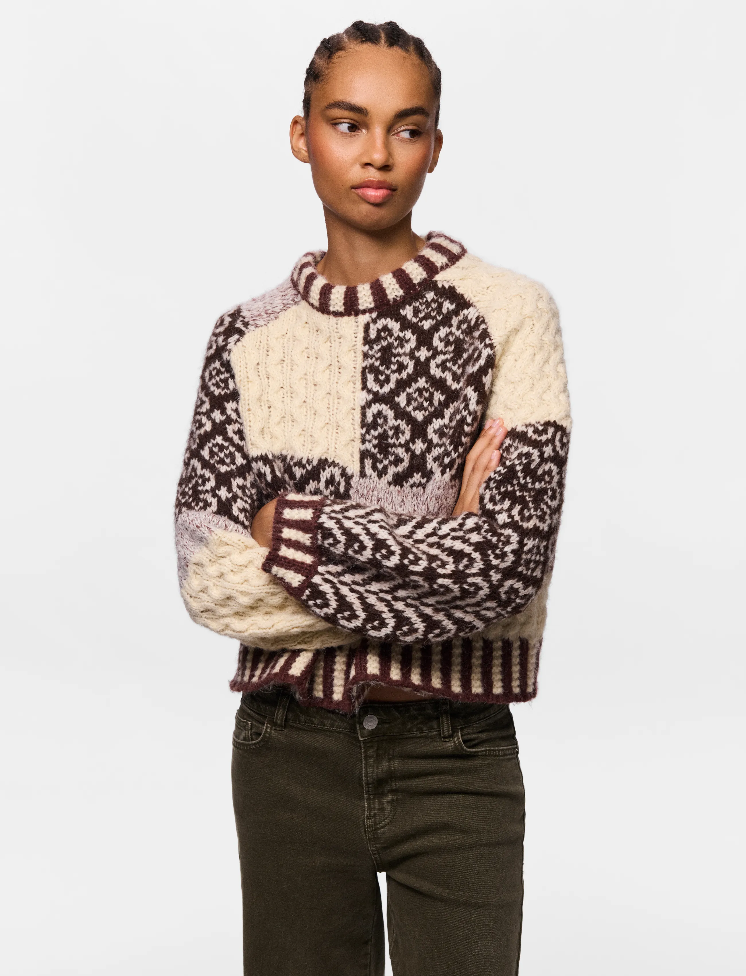 Pieces - PCFUSION LS O-NECK COLORBLOCK KNIT BC - pullover - greige - 3