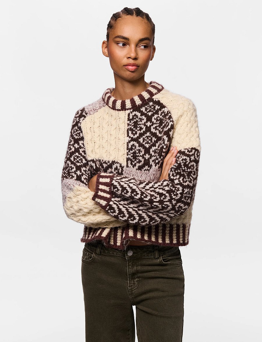 Pieces - PCFUSION LS O-NECK COLORBLOCK KNIT BC - pullover - greige - 3