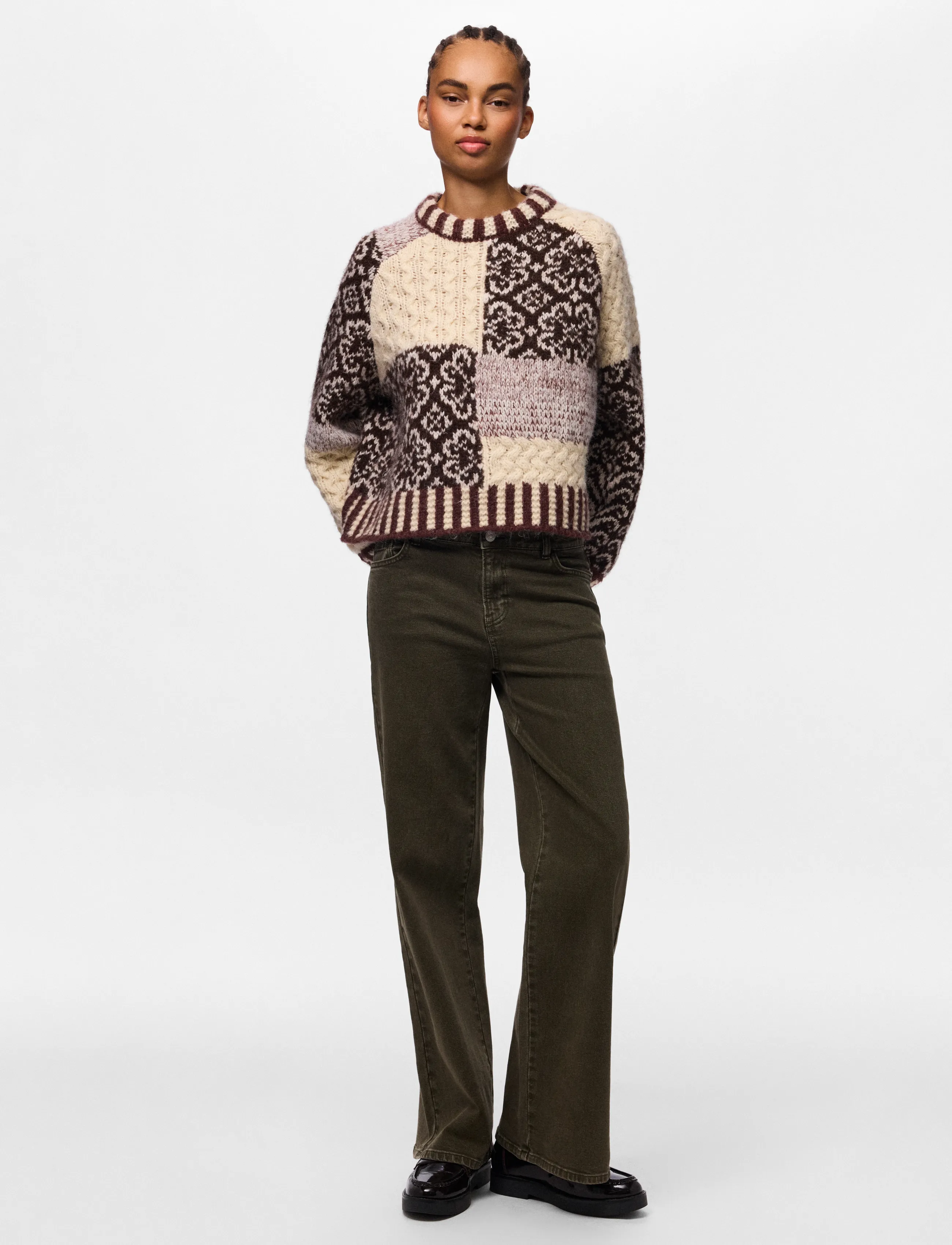 Pieces - PCFUSION LS O-NECK COLORBLOCK KNIT BC - greige - 1