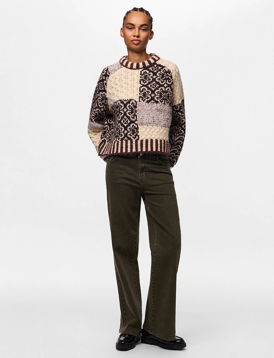 Pieces - PCFUSION LS O-NECK COLORBLOCK KNIT BC - greige - 1