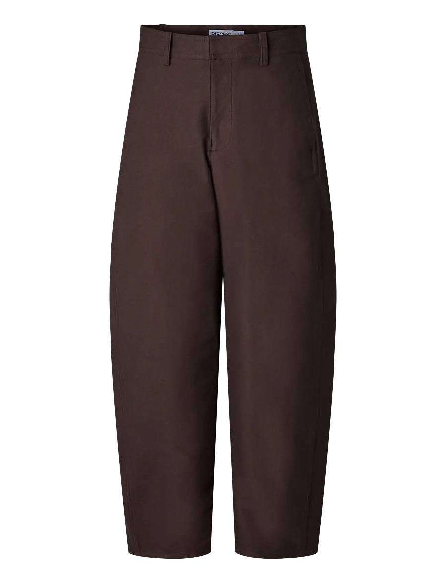 Pieces - PCRIKKE HW BARREL PANTS JRS NOOS BC - barrel-bukser - hot fudge - 1