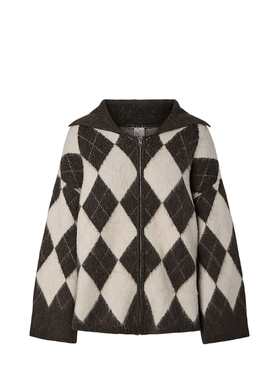 Pieces - PCALVA LS LOOSE CHECK KNIT CARDIGAN - koftor - hot fudge - 1