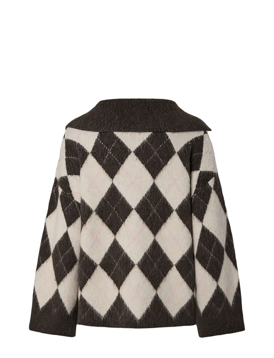 Pieces - PCALVA LS LOOSE CHECK KNIT CARDIGAN - koftor - hot fudge - 2