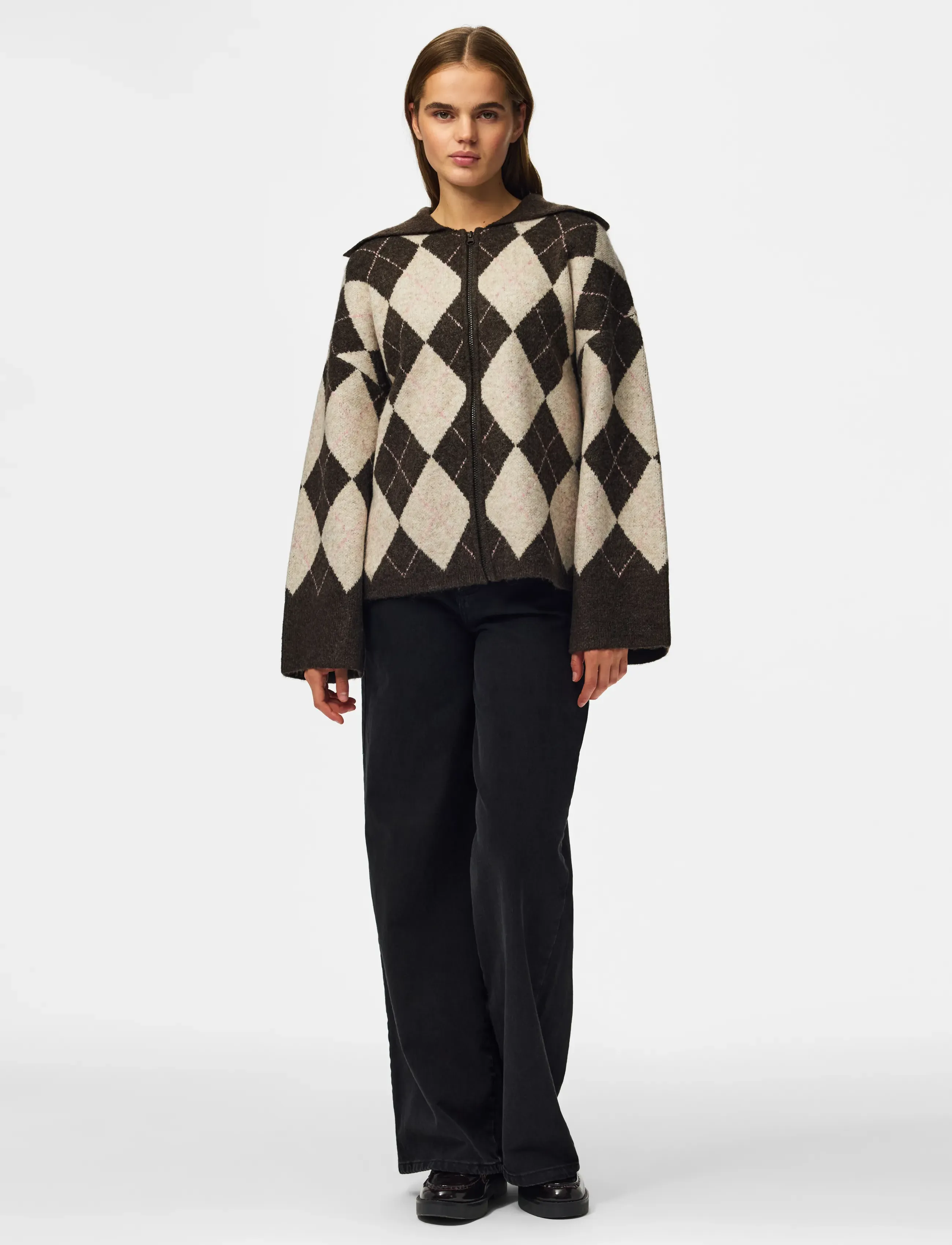 Pieces - PCALVA LS LOOSE CHECK KNIT CARDIGAN - hot fudge - 4