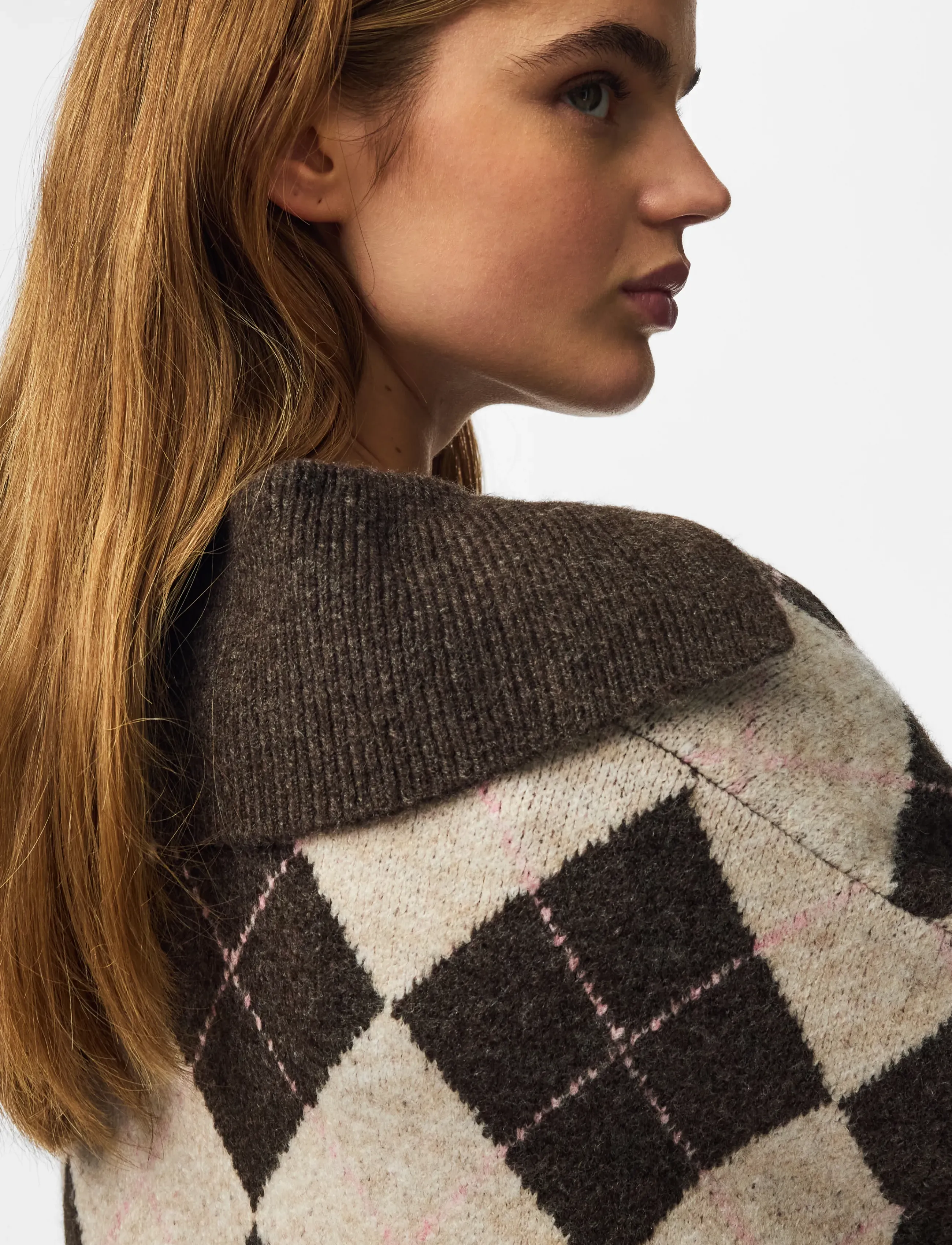 Pieces - PCALVA LS LOOSE CHECK KNIT CARDIGAN - hot fudge - 5