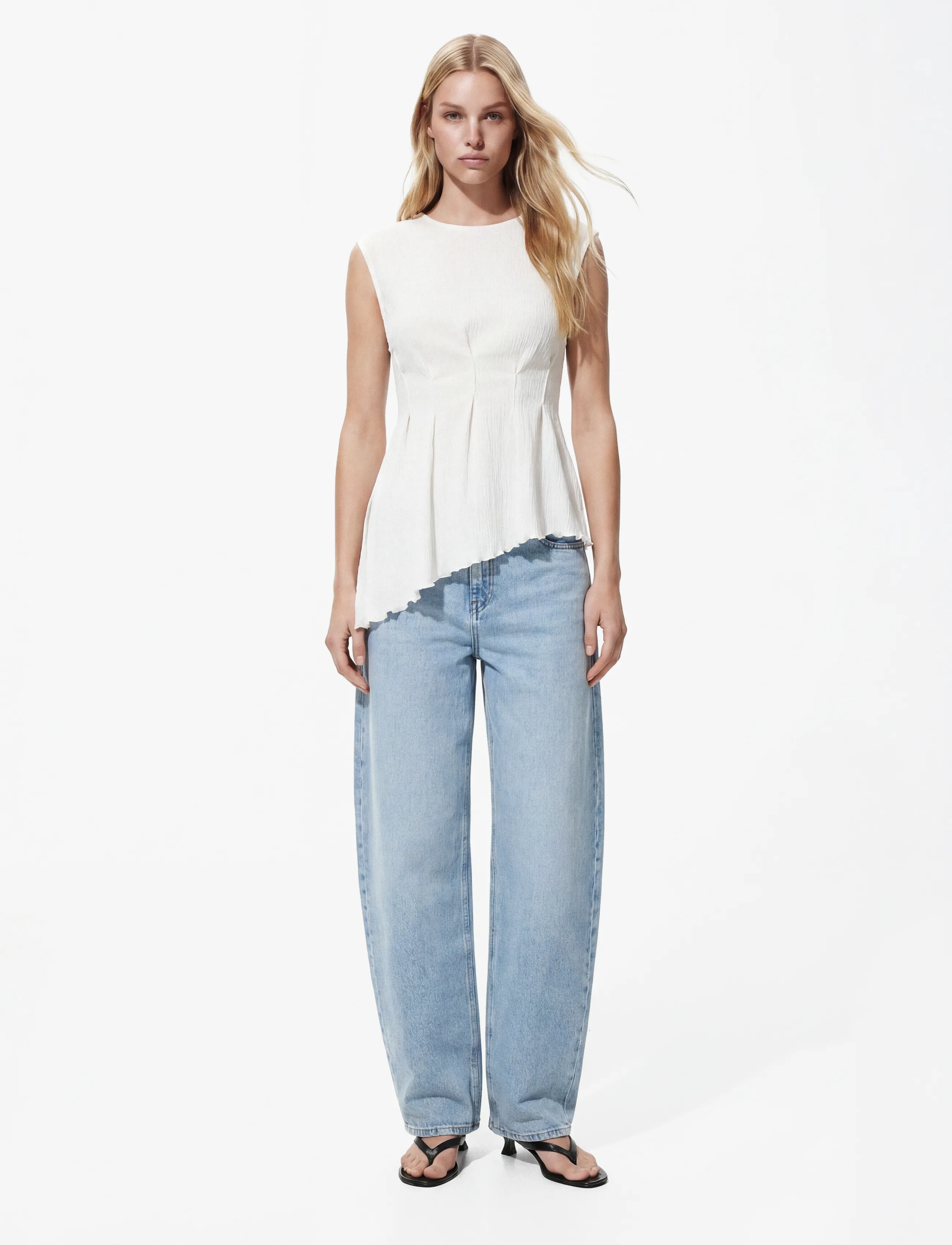 Pieces - PCMALIE SL ASYMETRIC TOP JRS D2D - bright white - 3