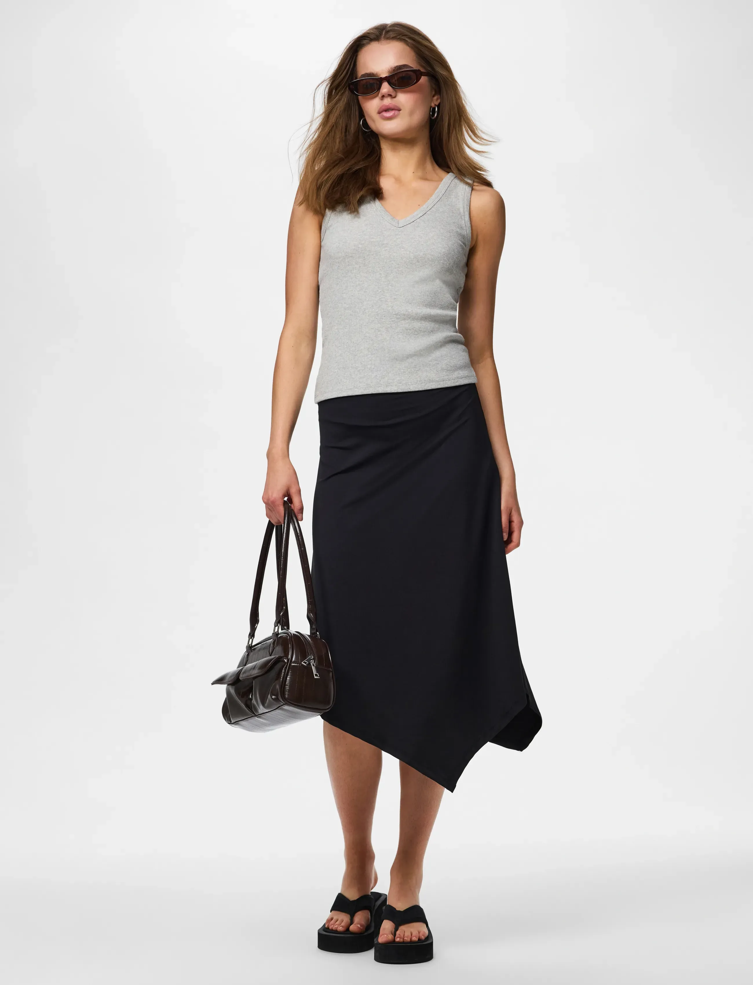 Pieces - PCMELLY MW MIDI SKIRT JRS DM - black - 4