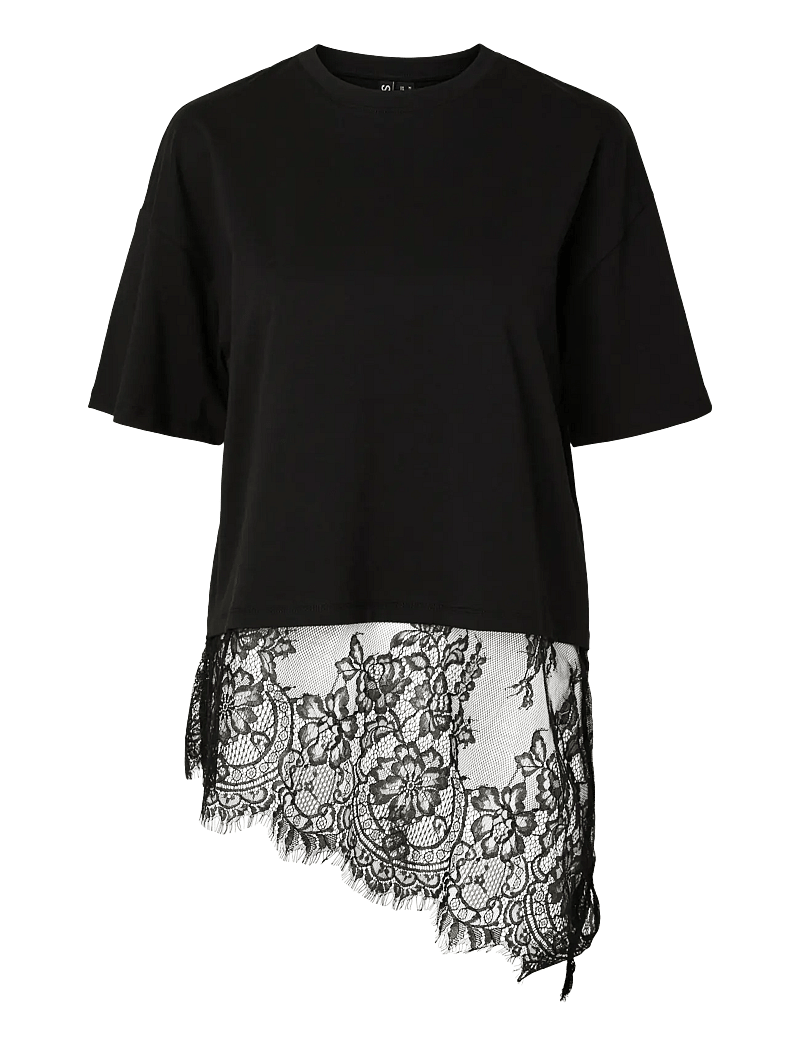 Pieces - PCMAVE SS LACE T-SHIRT JRS DM - t-shirts - black - 1
