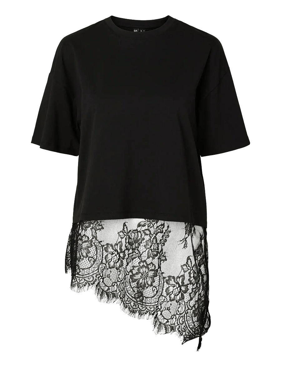 Pieces - PCMAVE SS LACE T-SHIRT JRS DM - t-shirts - black - 1