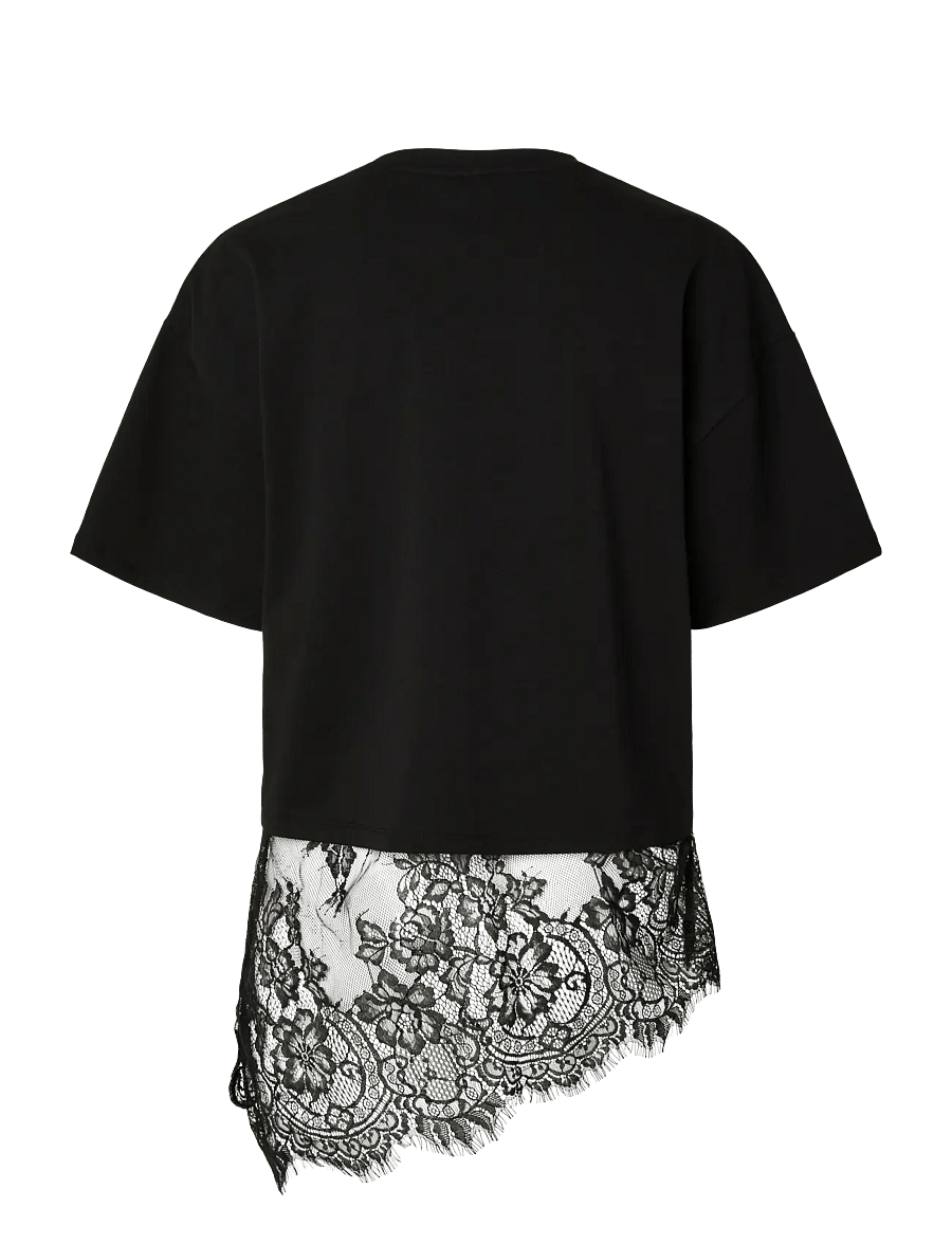 Pieces - PCMAVE SS LACE T-SHIRT JRS DM - t-shirts - black - 2