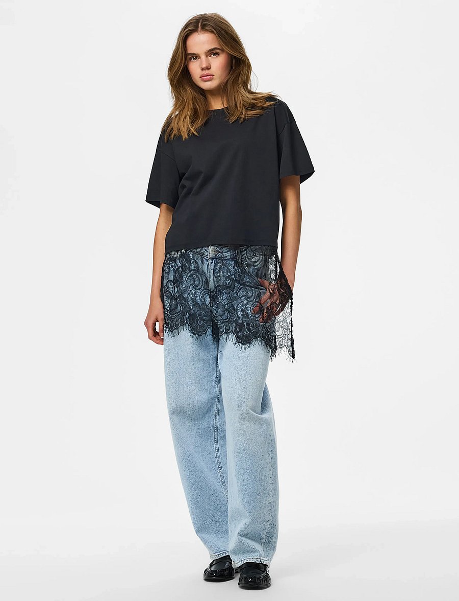 Pieces - PCMAVE SS LACE T-SHIRT JRS DM - t-shirts - black - 4