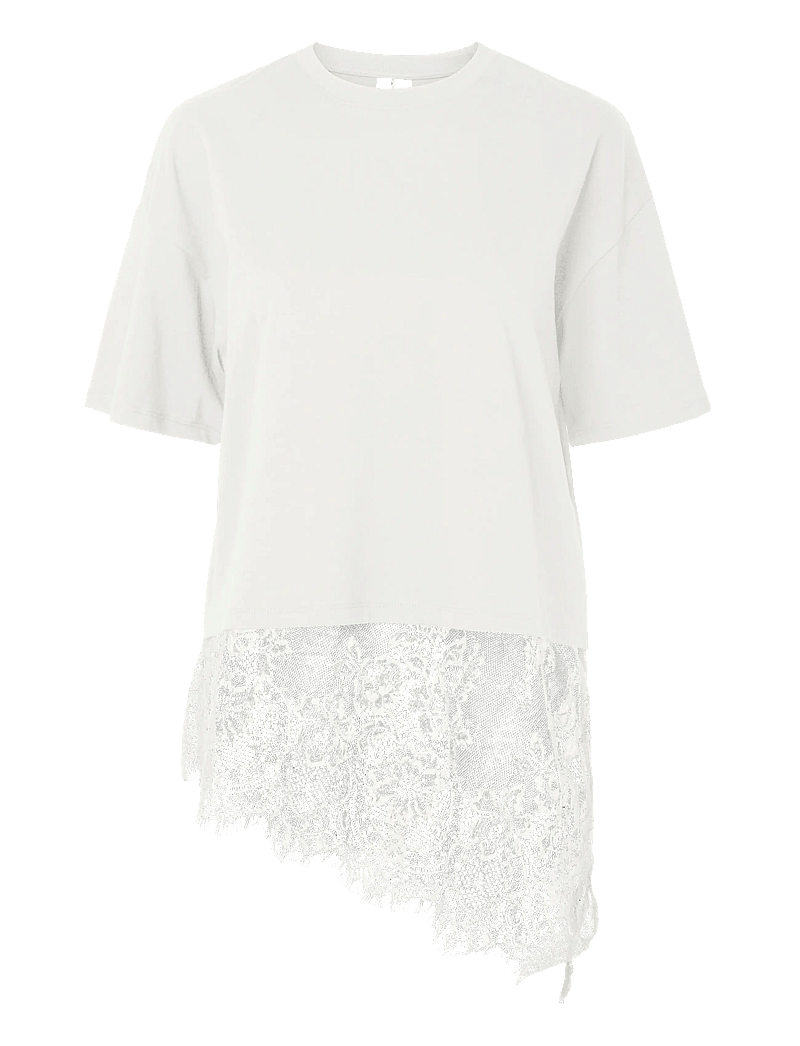 Pieces - PCMAVE SS LACE T-SHIRT JRS DM - t-shirts - cloud dancer - 1