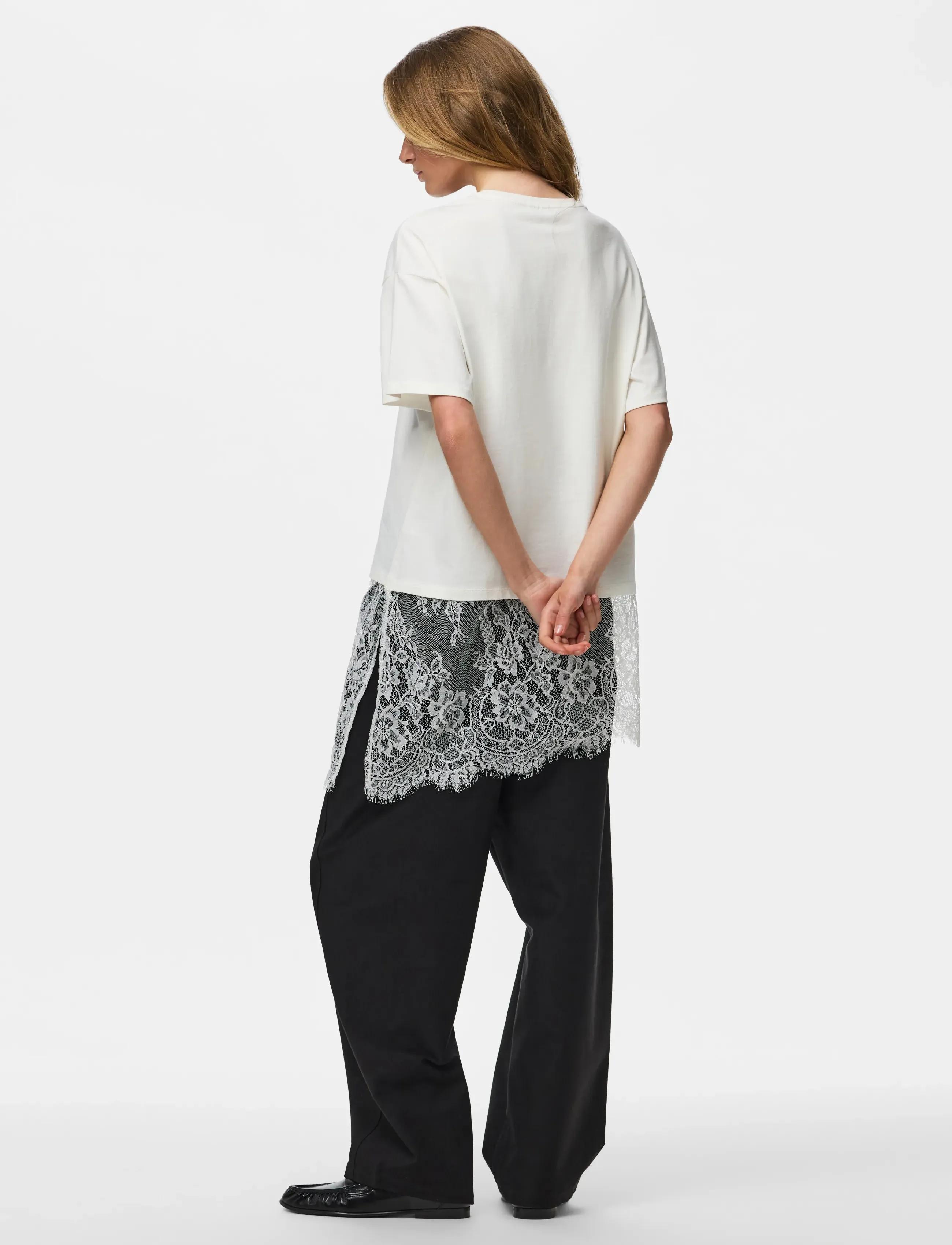 Pieces - PCMAVE SS LACE T-SHIRT JRS DM - t-shirts - cloud dancer - 3