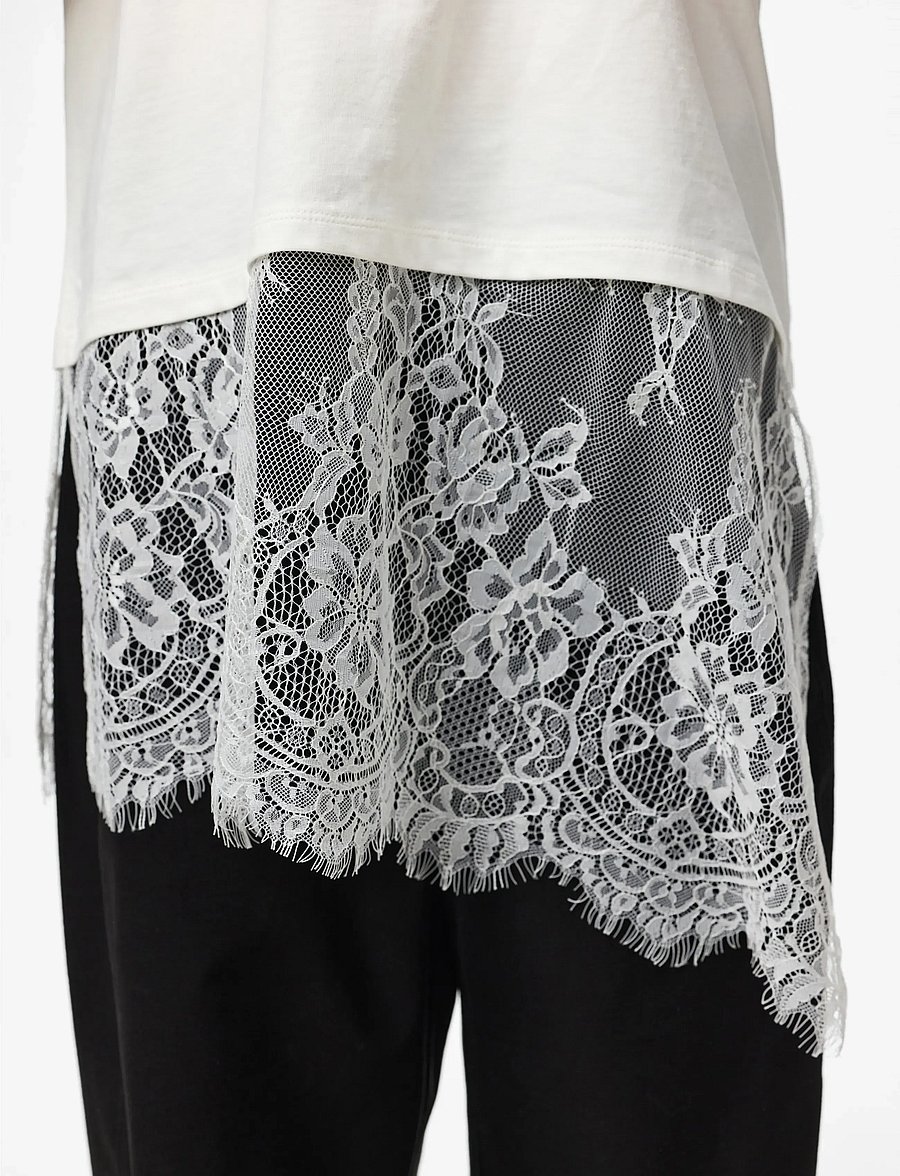 Pieces - PCMAVE SS LACE T-SHIRT JRS DM - t-shirts - cloud dancer - 5