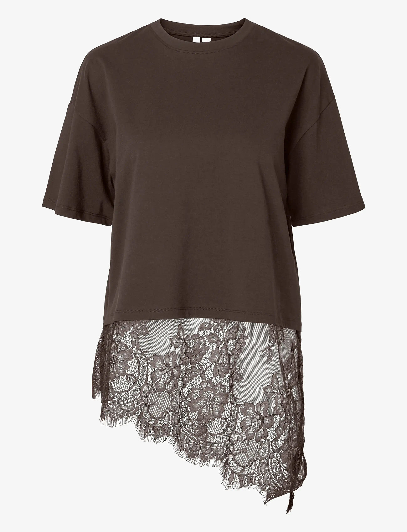 Pieces - PCMAVE SS LACE T-SHIRT JRS DM - t-shirts - hot fudge - 1