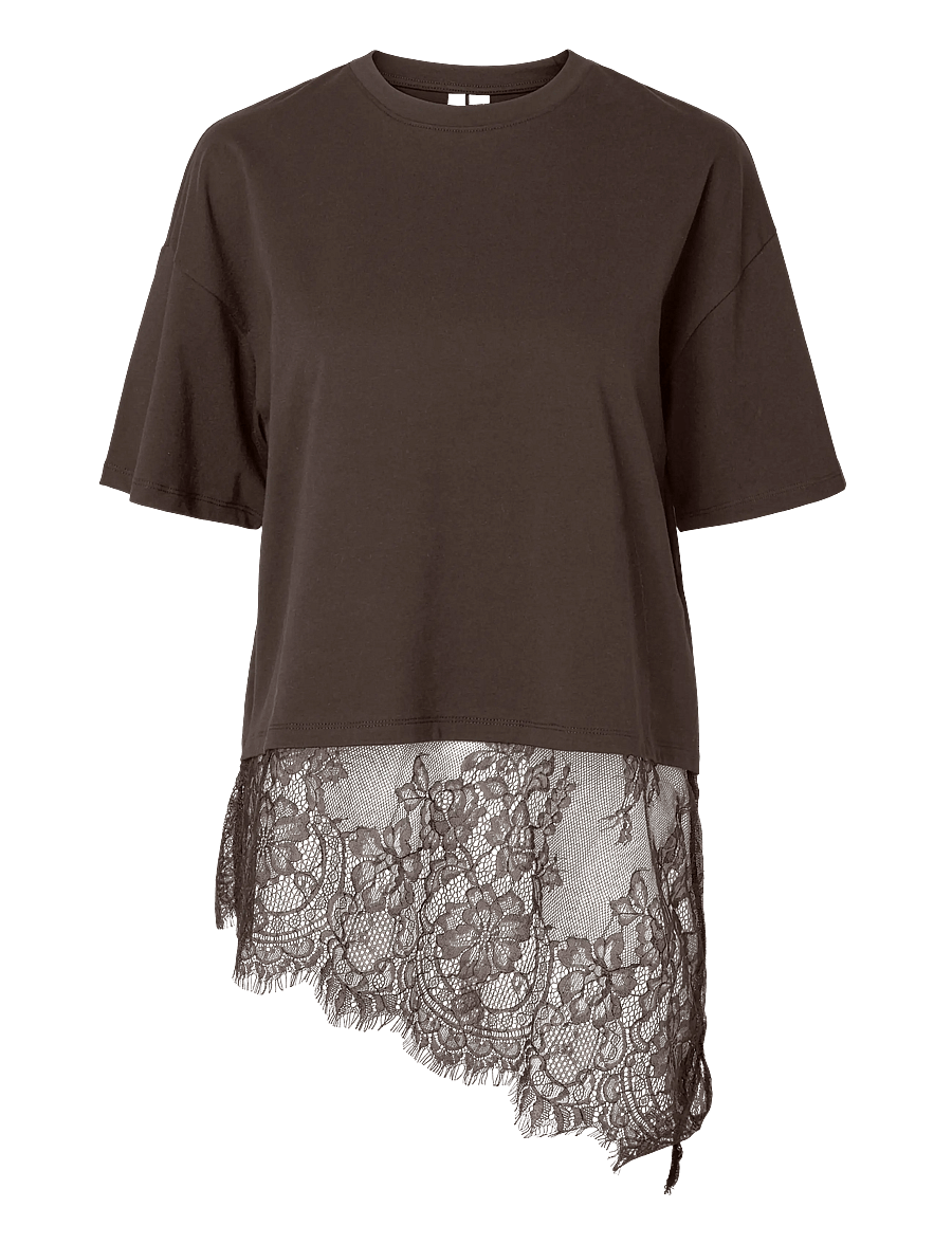 Pieces - PCMAVE SS LACE T-SHIRT JRS DM - t-shirts - hot fudge - 1