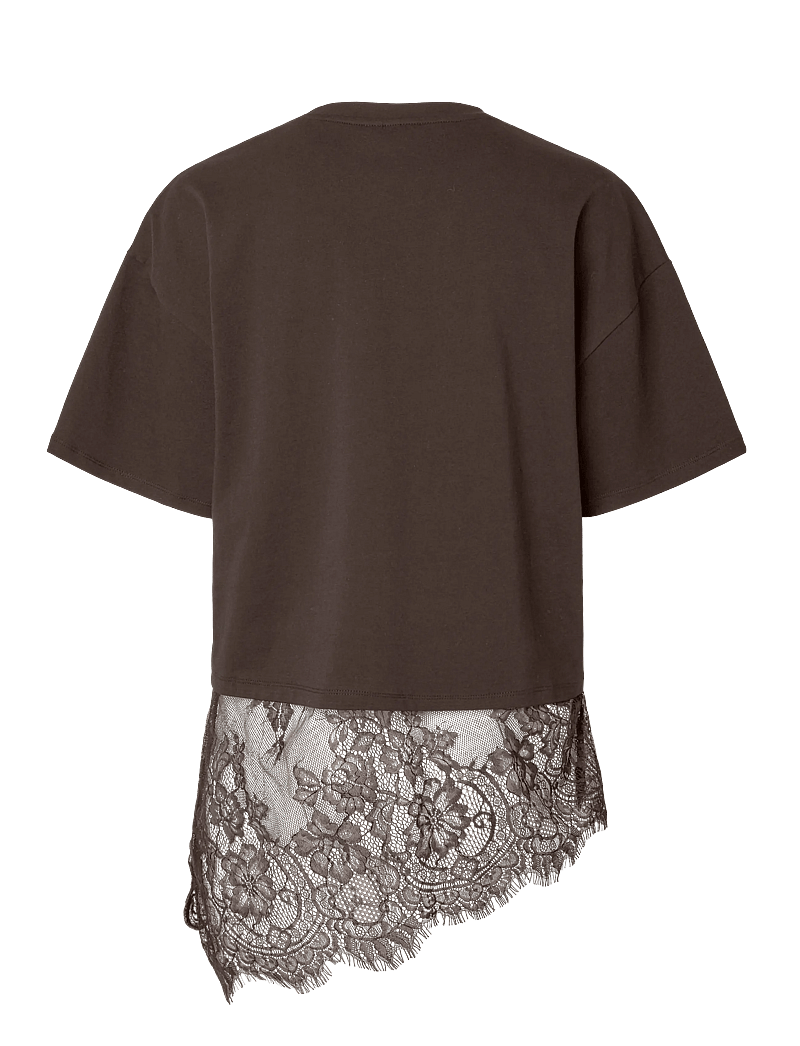 Pieces - PCMAVE SS LACE T-SHIRT JRS DM - t-shirts - hot fudge - 2