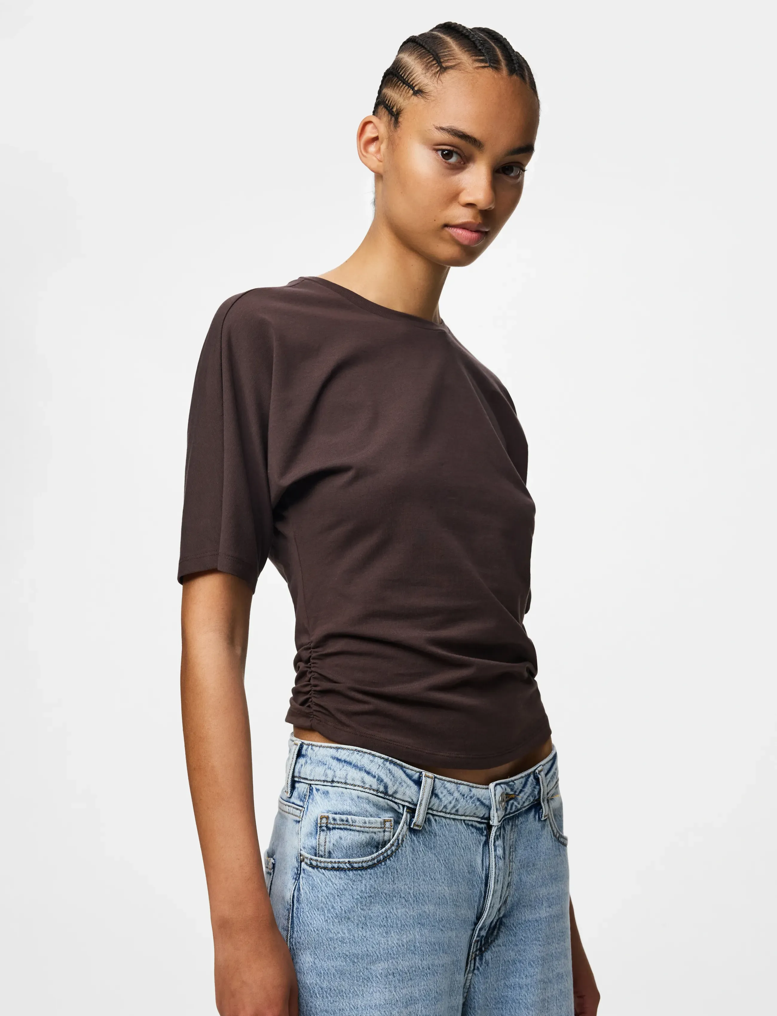 Pieces PCALLI SS O-NECK TOP JRS DM - T-shirts & Tops - HOT FUDGE / brown