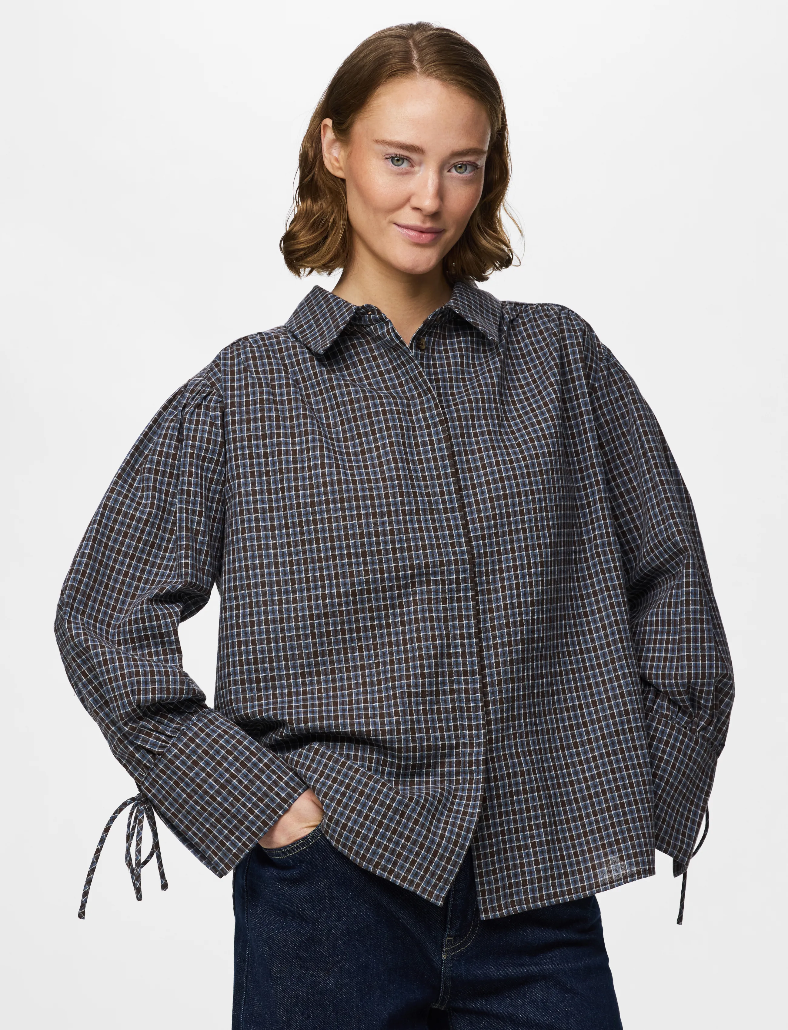 Pieces PCJUNE LS PLEATED DETAIL SHIRT WVND2D - Pluusid ja särgid - CASHMERE BLUE / multi