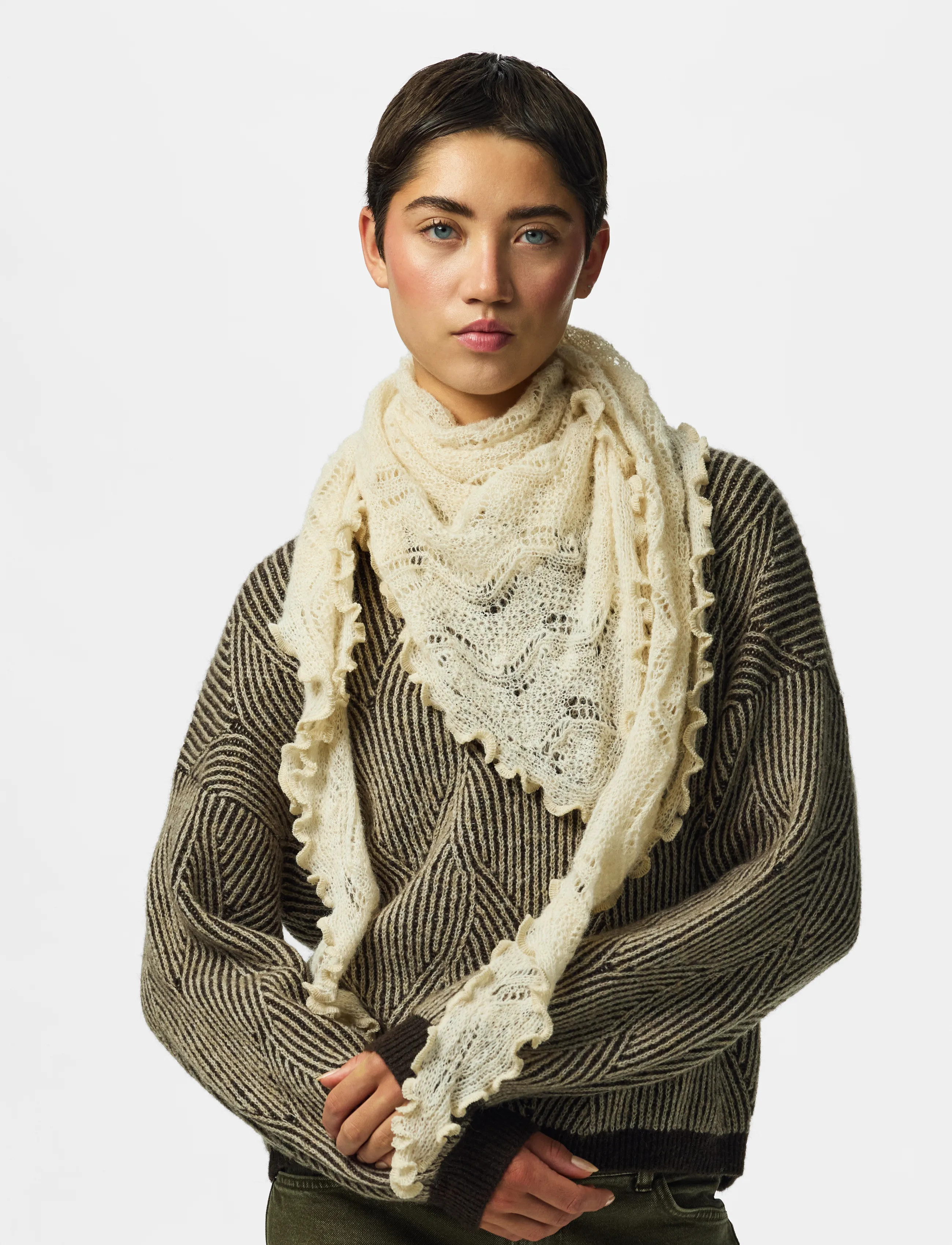 Pieces - PCESTELLE TRIANGLE SCARF BC - talvesallid - whitecap gray - 0
