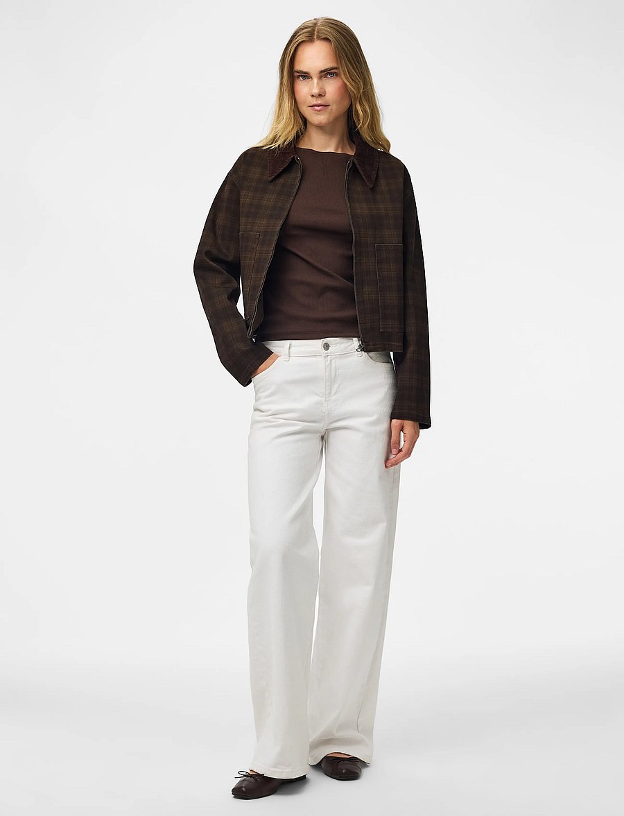 Pieces - PCVERA SHORT CHECK JACKET DNM - vårjackor - mulch - 4