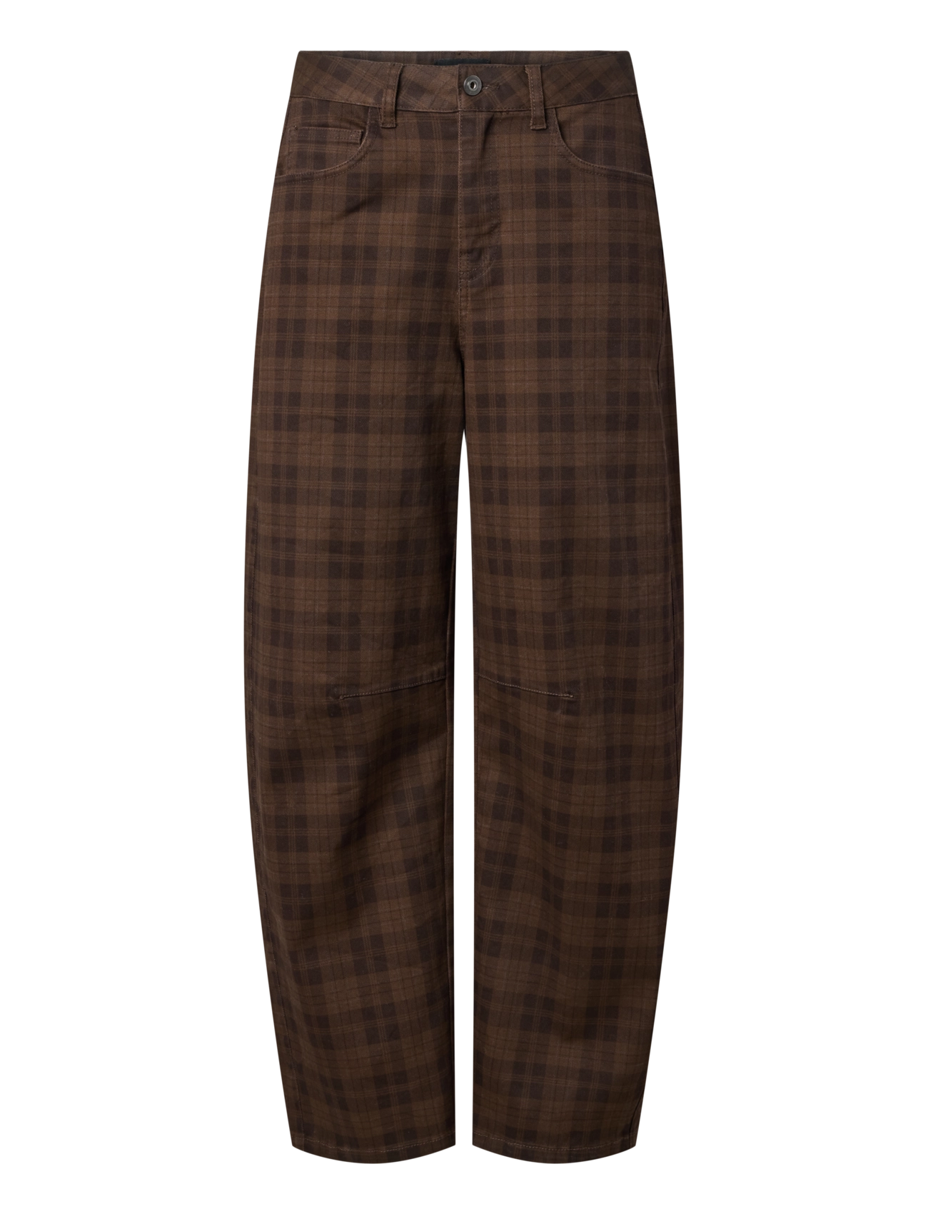 Pieces - PCVERA MW BARREL CHECK JEANS DNM - barrel jeans - mulch - 1
