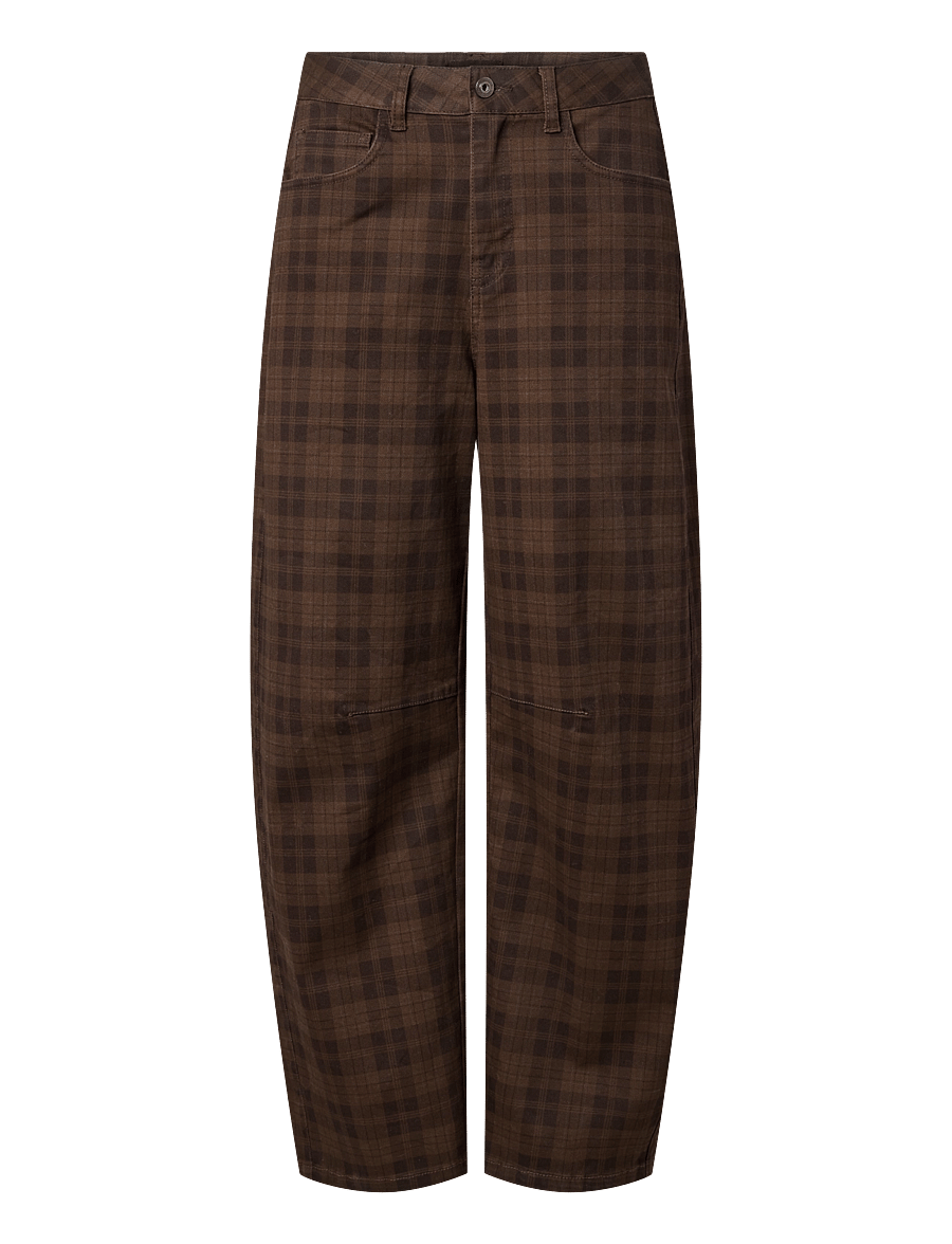 Pieces - PCVERA MW BARREL CHECK JEANS DNM - barrel jeans - mulch - 1
