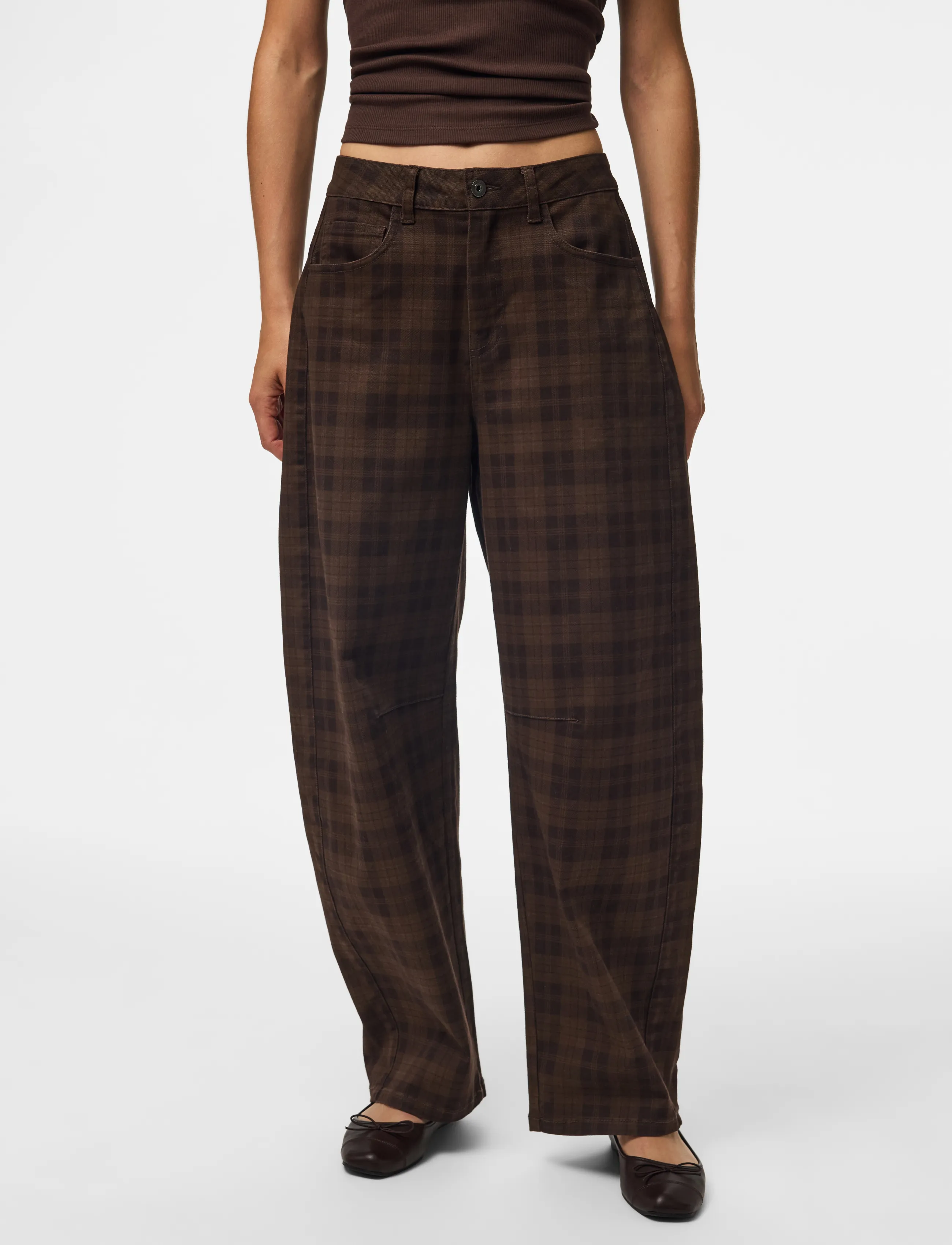 Pieces PCVERA MW BARREL CHECK JEANS DNM - Pieces - MULCH / brown