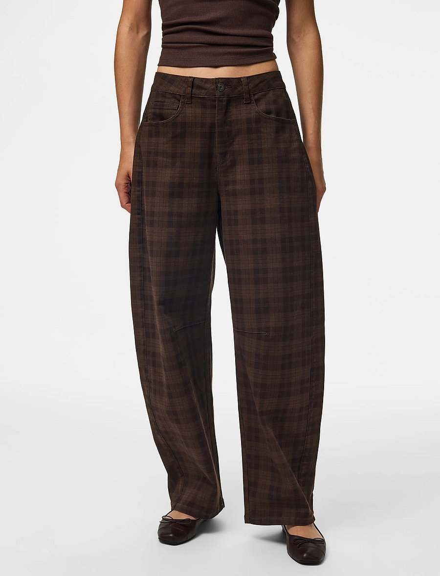 Pieces - PCVERA MW BARREL CHECK JEANS DNM - barrel jeans - mulch - 0