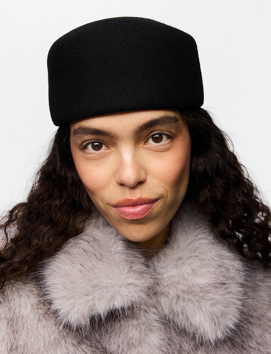 Pieces - PCVIOLA PILLBOX WOOL HAT BC - hats - black - 3