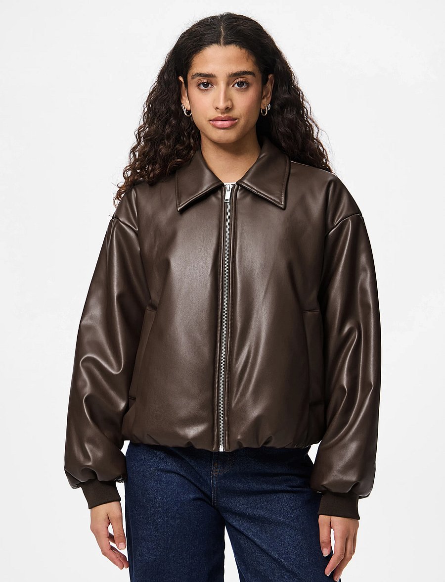 Pieces - PCLARA PADDED COATED BOMBER JACKET WB BC - hot fudge - 0