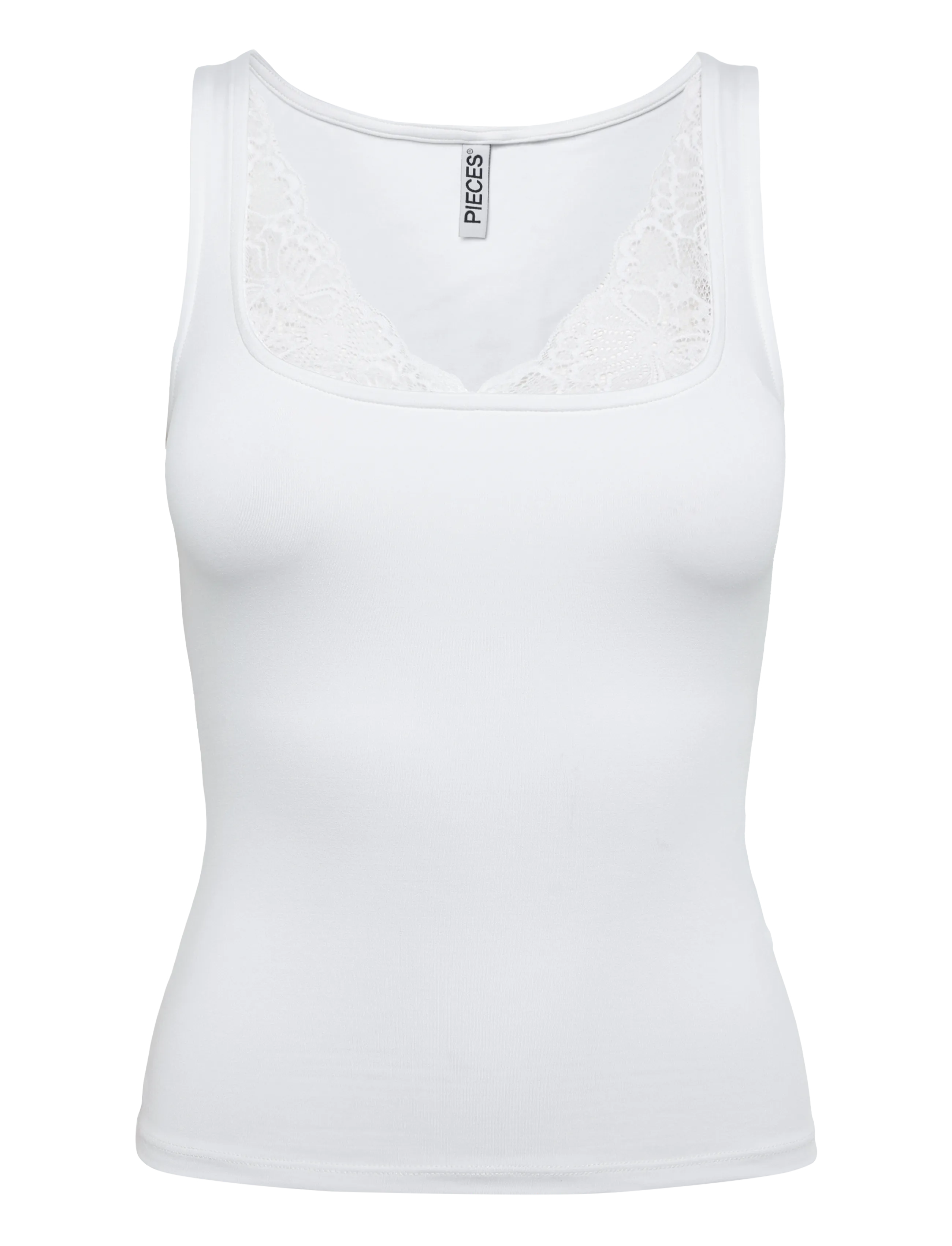 Pieces PCAMANDA SL LACE DETAIL TANK TOP JRS D2D - Tøj - BRIGHT WHITE / white