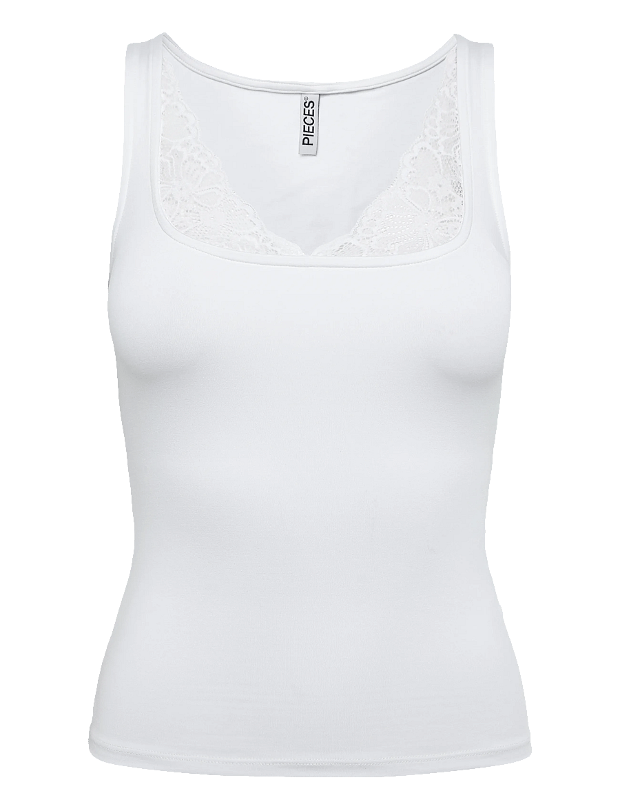 Pieces - PCAMANDA SL LACE DETAIL TANK TOP JRS D2D - tanktops - bright white - 0