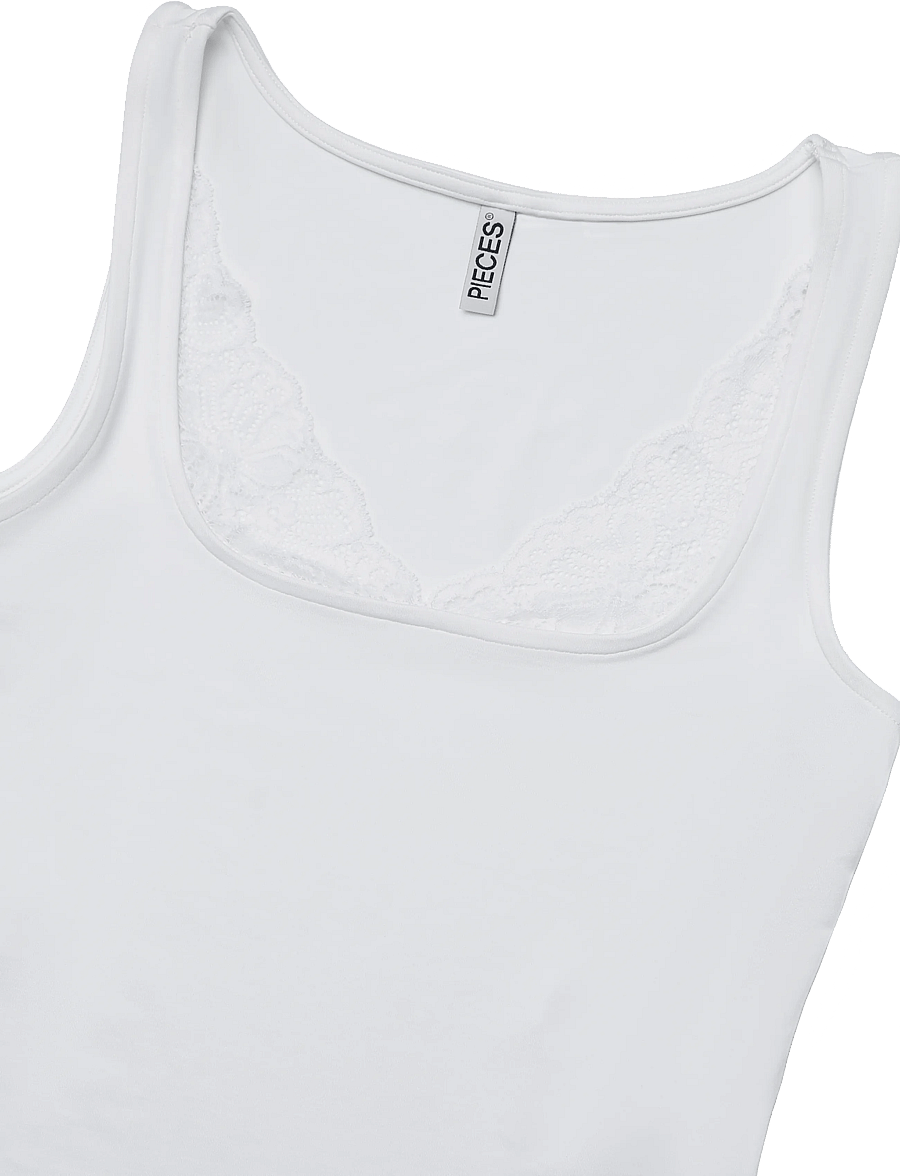 Pieces - PCAMANDA SL LACE DETAIL TANK TOP JRS D2D - tanktops - bright white - 2
