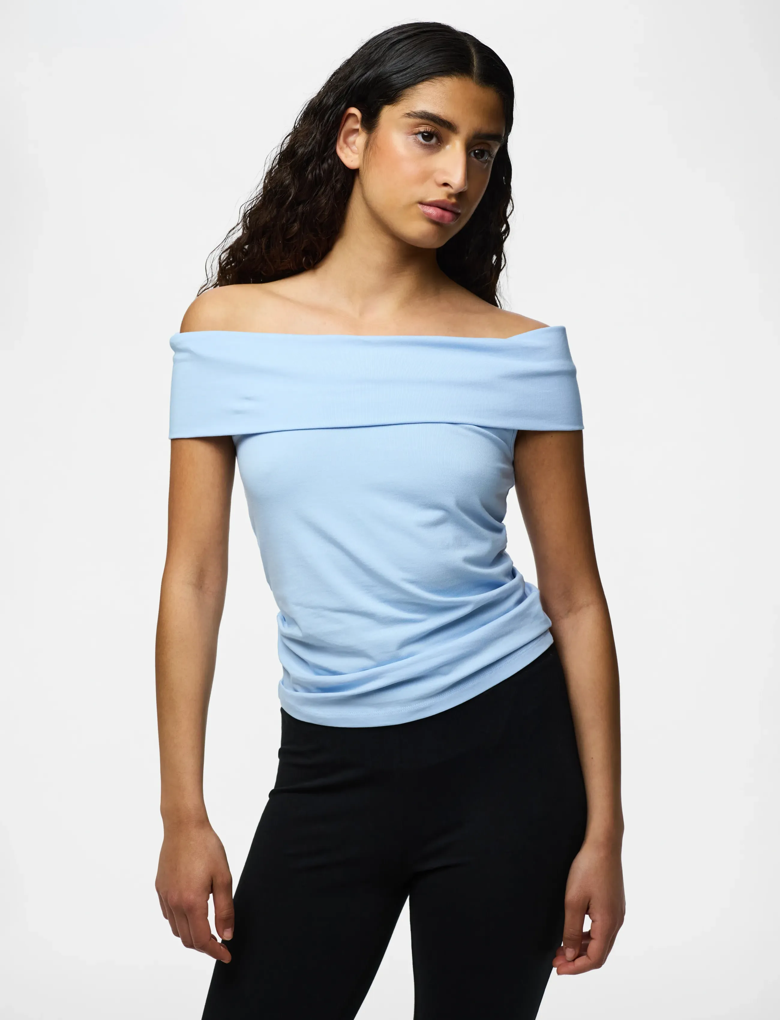 Pieces Pcgeorgina Off Shoulder Top Jrs D2D, M, T-shirts & Oberteile, Blau - Short-sleeved, Frauen