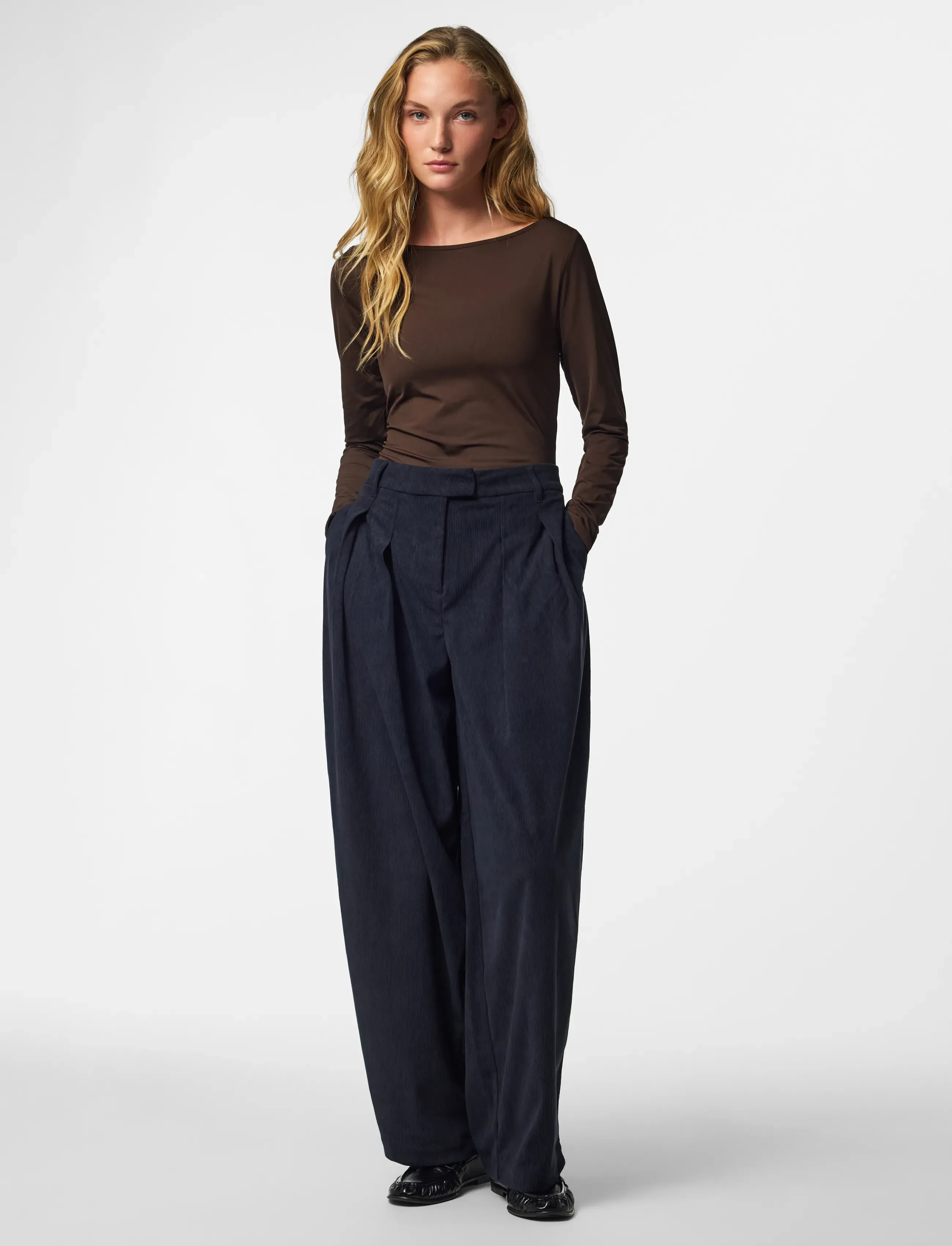 Pieces - PCABBA BARREL CORDUROY PANTS D2D - night sky - 4