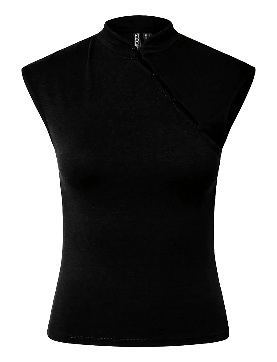 Pieces - PCJASMIN SS BUTTON DETAIL TOP JRS D2D - black - 1