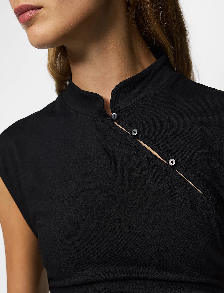 Pieces - PCJASMIN SS BUTTON DETAIL TOP JRS D2D - black - 5
