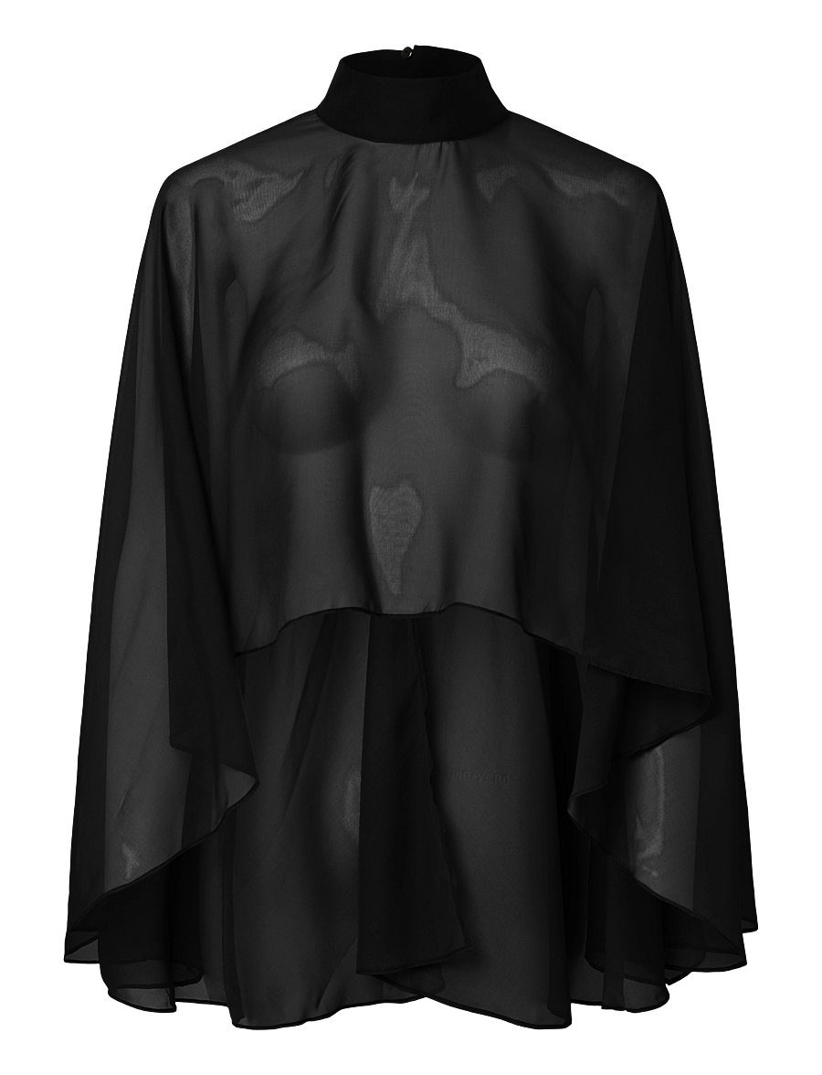 Pieces - PCABIA HIGH NECK CAPE WVN D2D - langärmelige blusen - black - 0