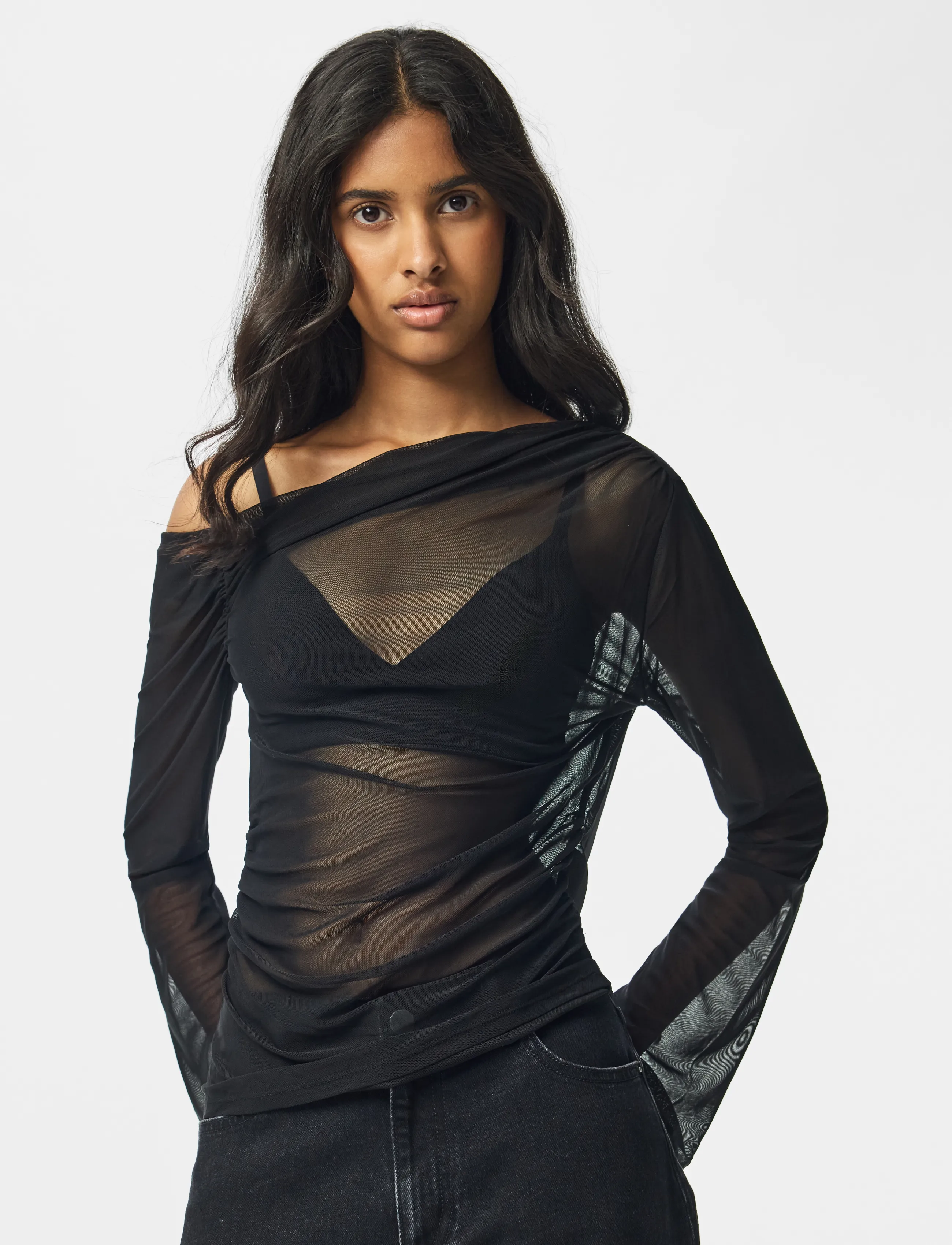 Pieces PCALVILDA ONE SHOULDER TOP JRS D2D - Langærmede bluser - BLACK / black