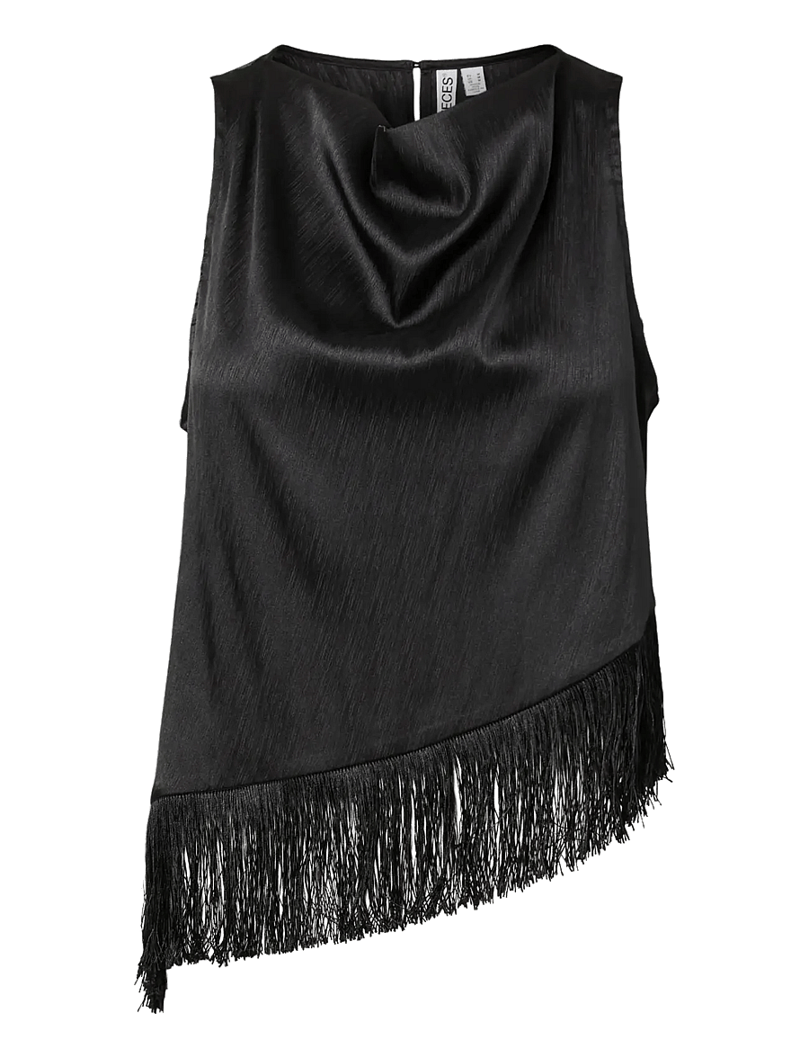 Pieces - PCANNE SL FRILL TOP WVN D2D - sleeveless blouses - black - 0