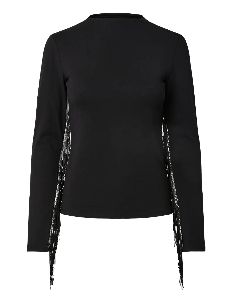 Pieces - PCOLLIE LS O-NECK FRILLS TOP JRS D2D - black - 0