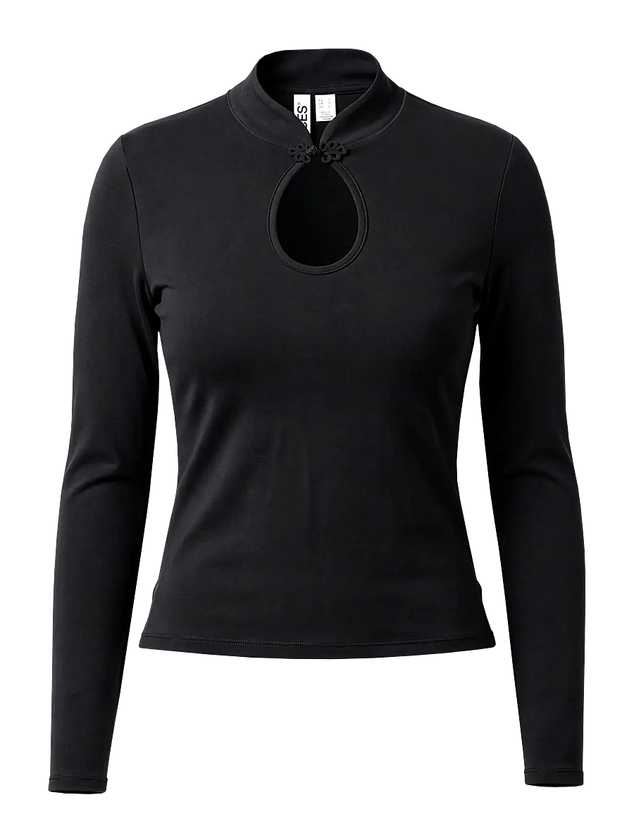 Pieces - PCMELLY LS KEYHOLE TOP JRS D2D - langærmede bluser - black - 1