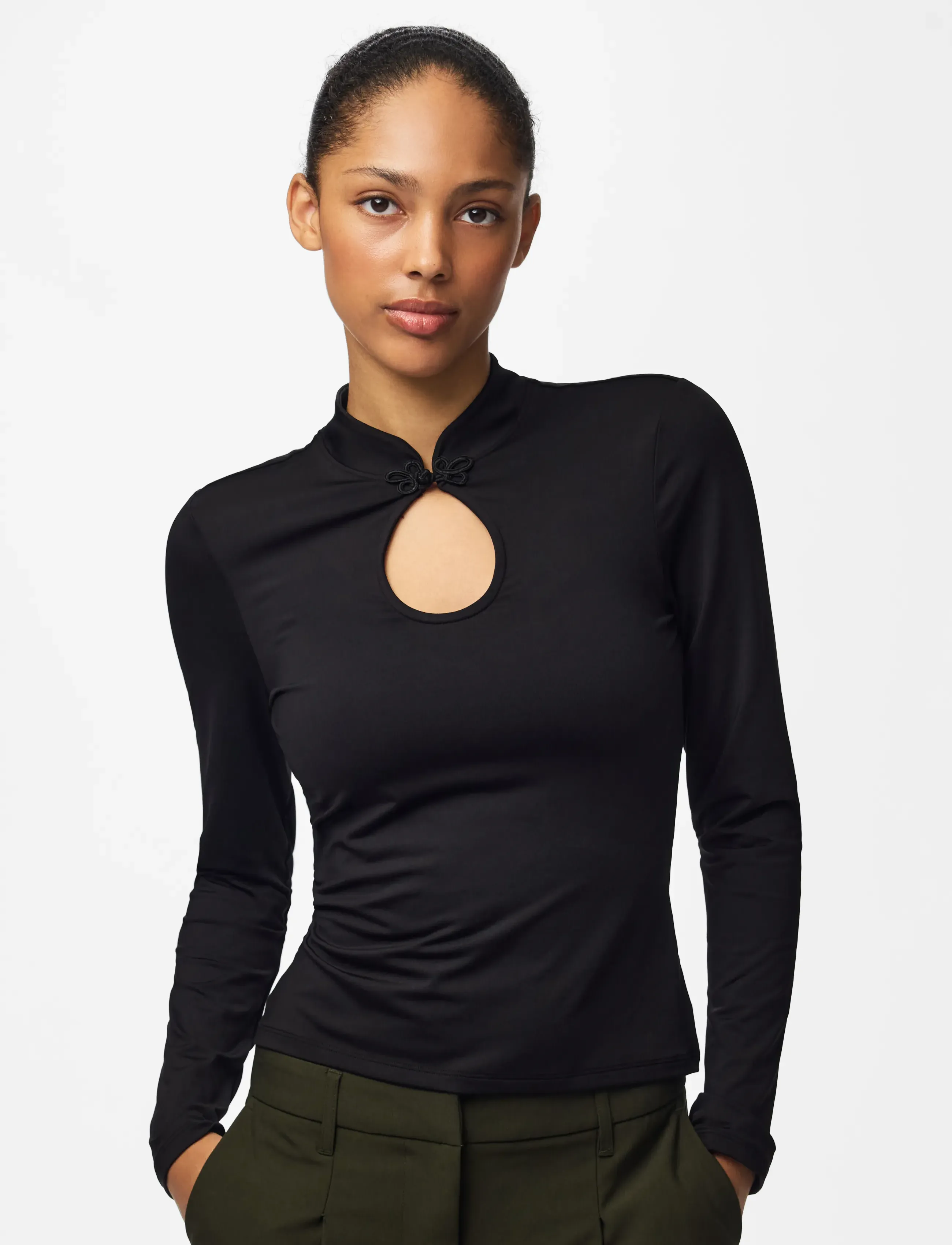 Pieces PCMELLY LS KEYHOLE TOP JRS D2D - Langærmede bluser - BLACK / black