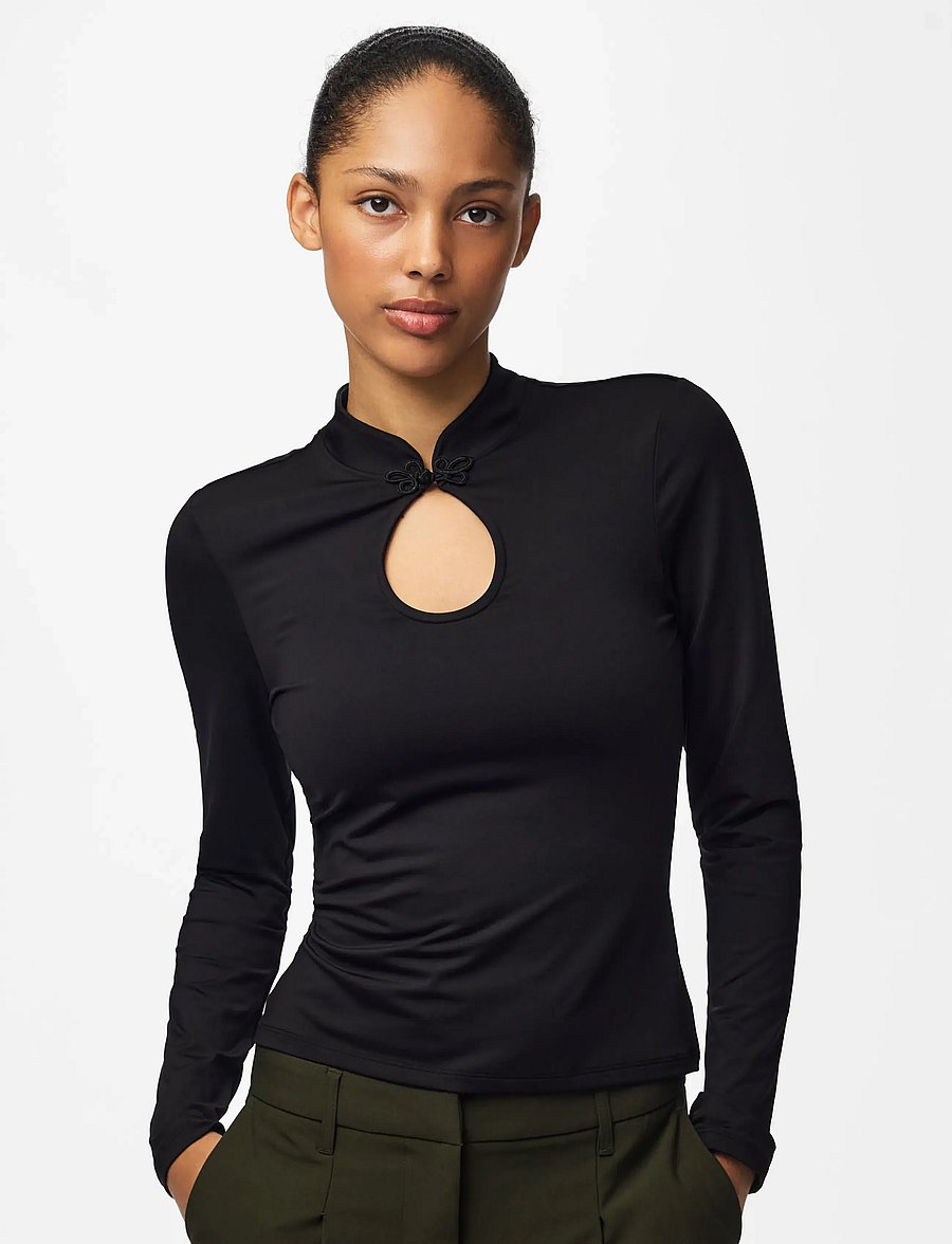 Pieces - PCMELLY LS KEYHOLE TOP JRS D2D - langærmede bluser - black - 0