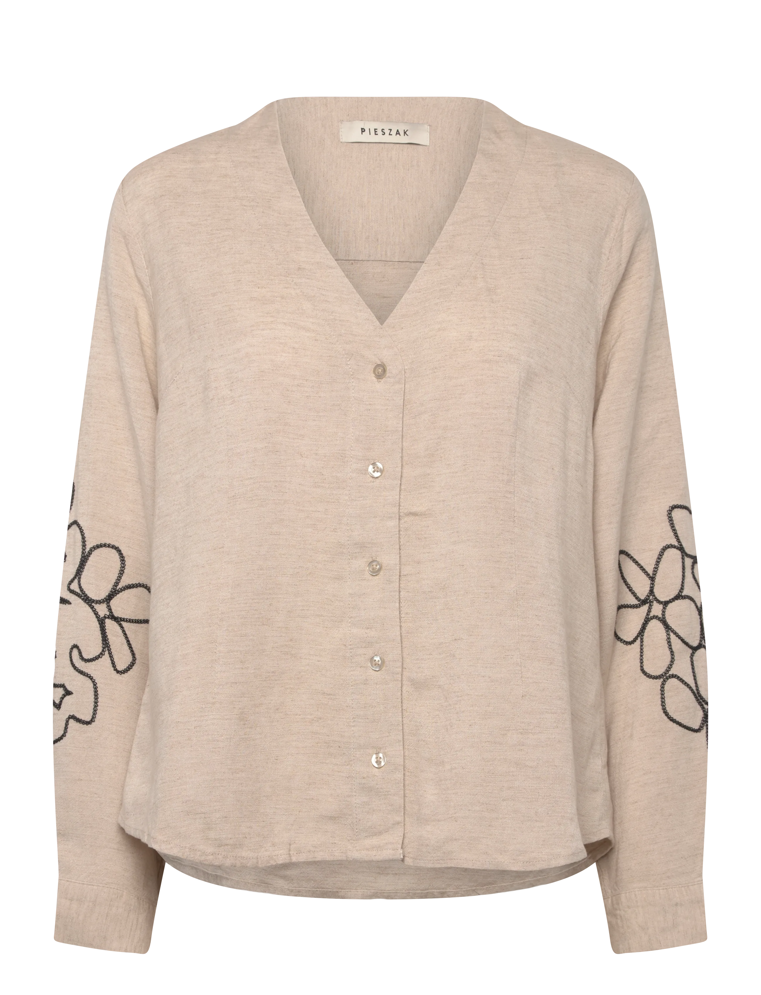 Pieszak PD-Camilla Emb. V-Neck Shirt - Tøj - VANILLA WHITE / cream