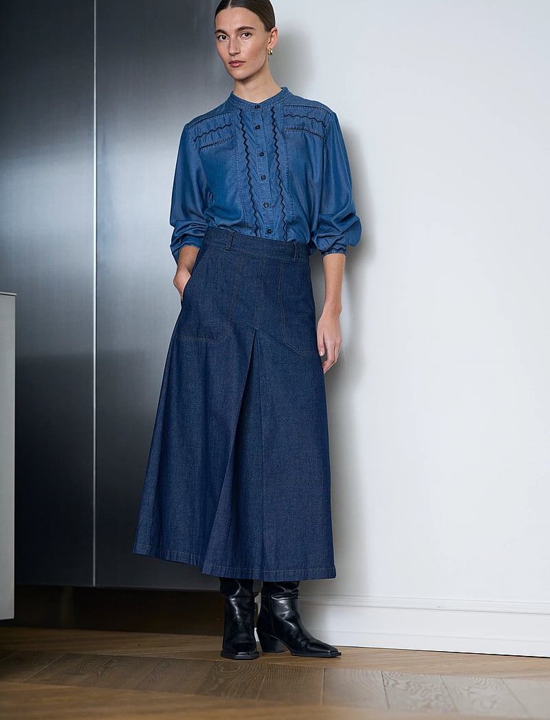 Pieszak - PD-Harper Chambrey Pleat Skirt - denimnederdele - rinse denim - 0