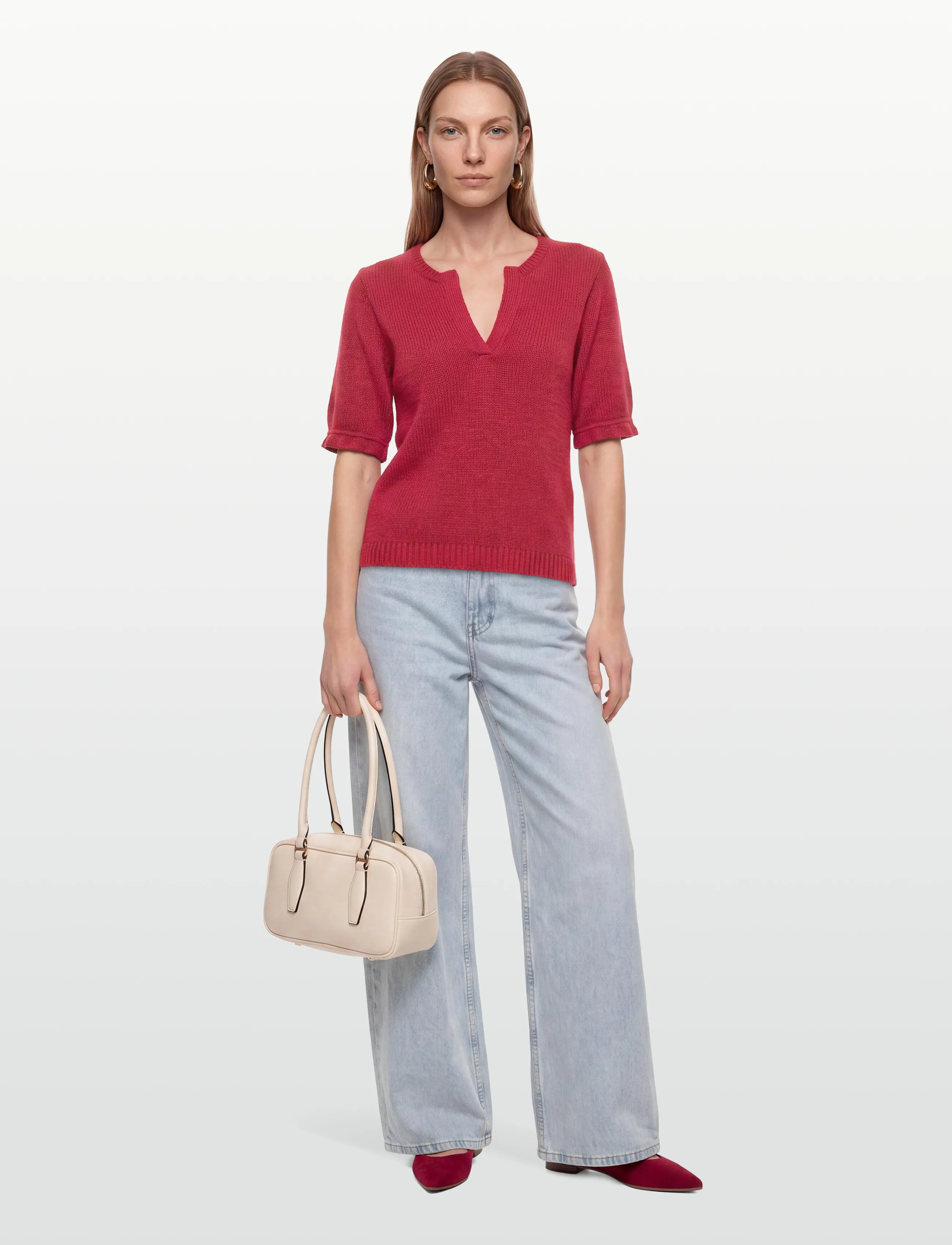 Pieszak - PD-Marianne Split V-neck Knit - t-shirts - red ribbon - 0