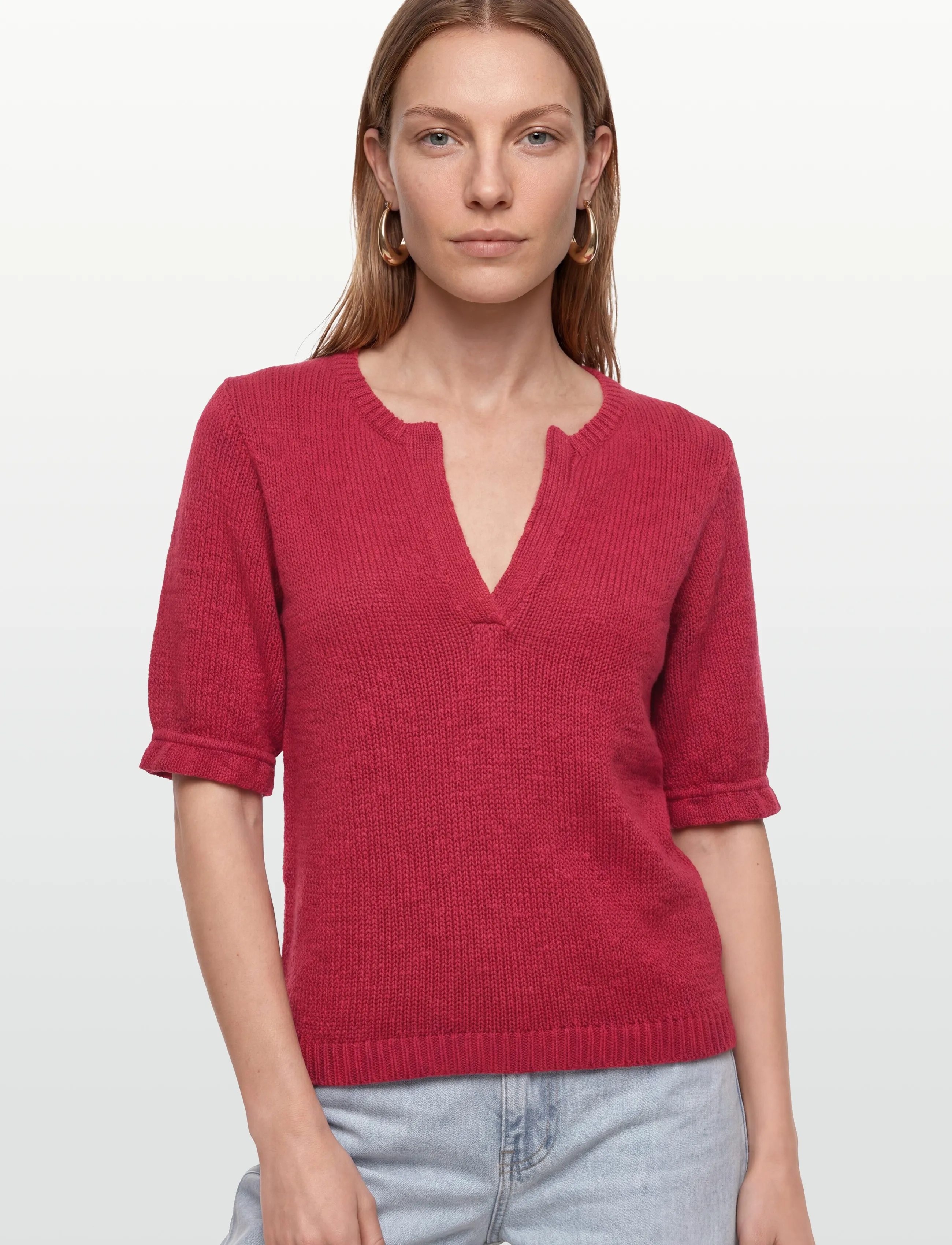 Pieszak - PD-Marianne Split V-neck Knit - t-shirts - red ribbon - 3