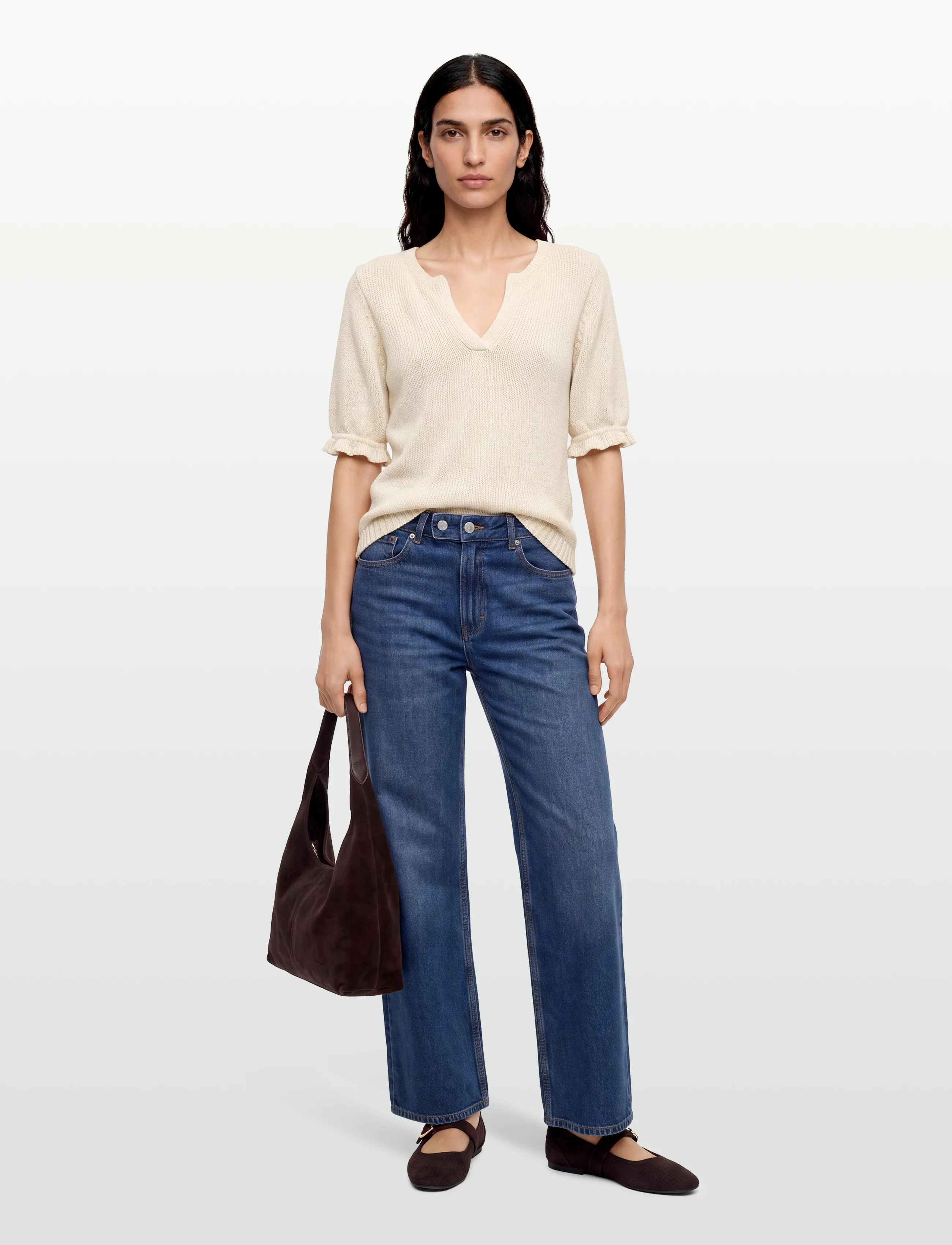 Pieszak - PD-Marianne Split V-neck Knit - t-shirts - white pearl - 0